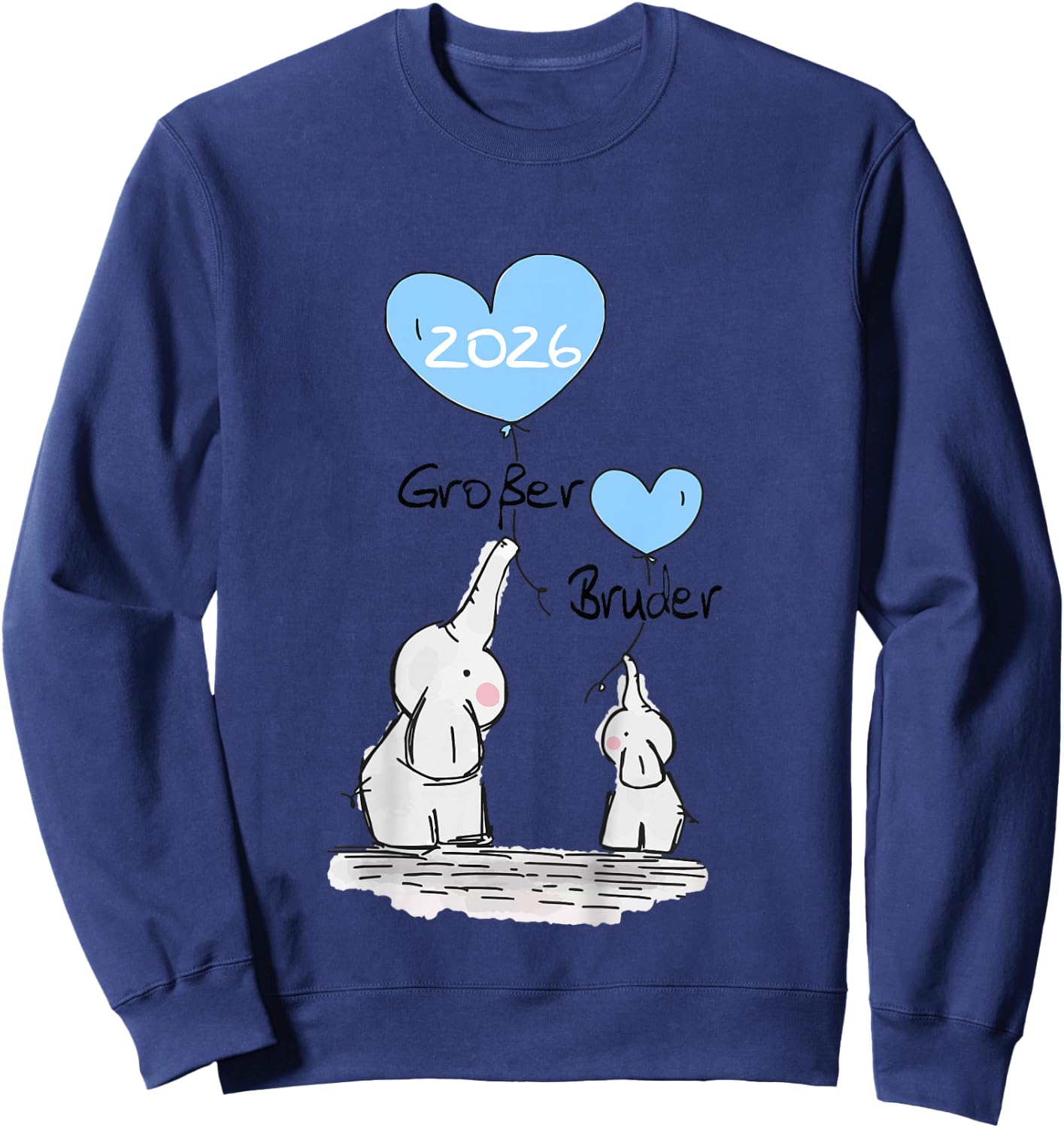 Children's Big Brother 2026 Gift Elephant Announcement Birth , White Sweatshirt - Sweatshirt | Navy