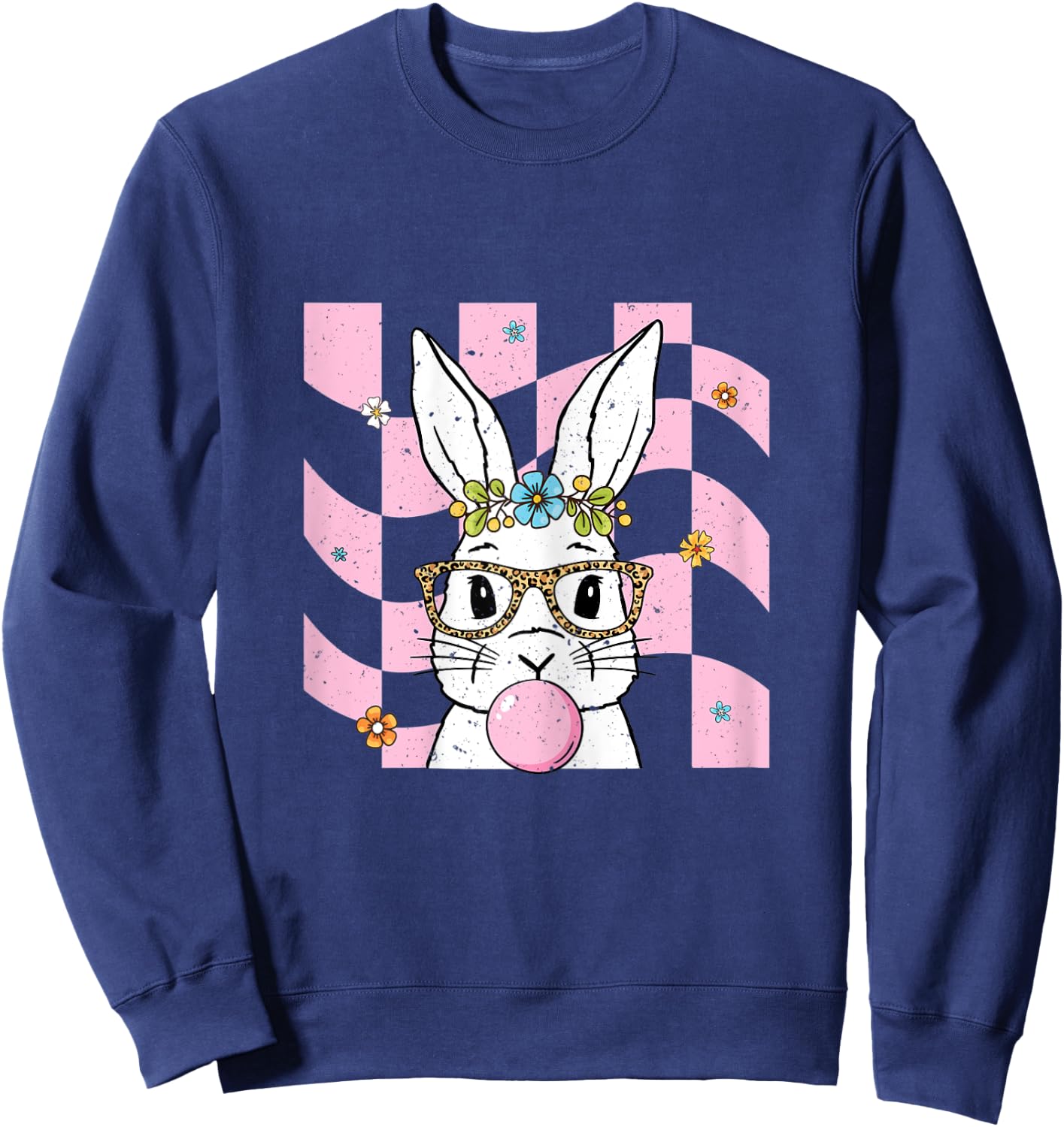 Easter Bunny with Leopard Glasses Rabbit Easter Day Sweatshirt - Sweatshirt | Navy
