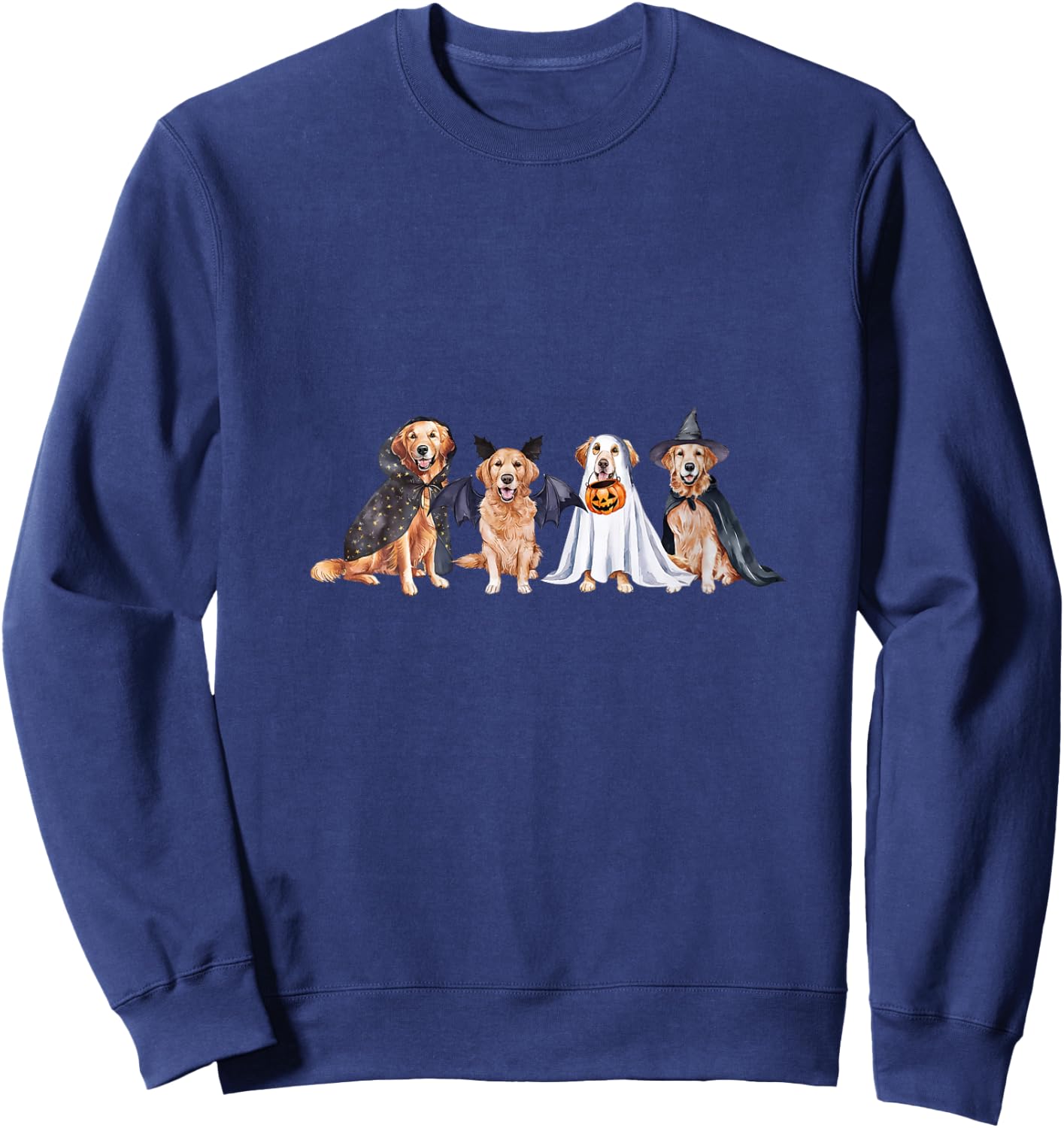 Golden Retriever Ghost Dog Halloween Golden Retriever Witch V-Neck Sweatshirt - Sweatshirt | Navy