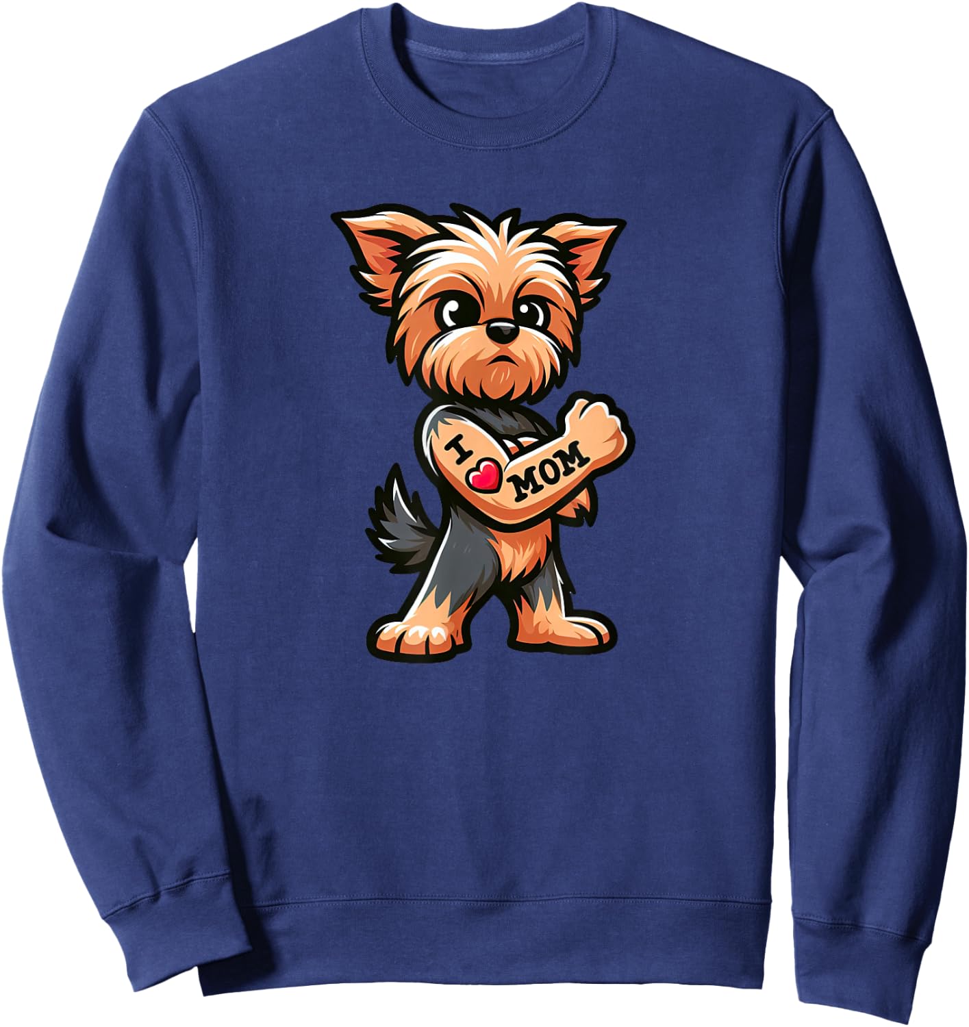 Yorkshire Terrier I Love Mom Funny Dog Tattoo Sweatshirt - Sweatshirt | Navy