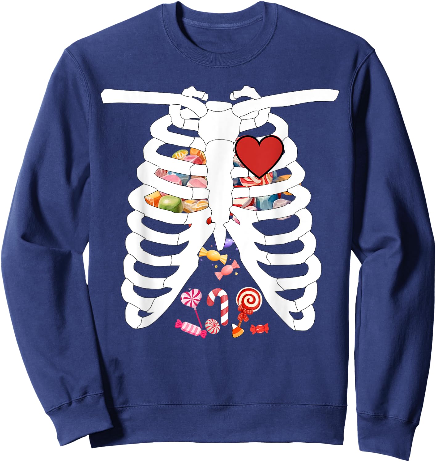 Skeleton Rib Cage X-ray Candy Funny Halloween Costume Kids Sweatshirt - Sweatshirt | Navy