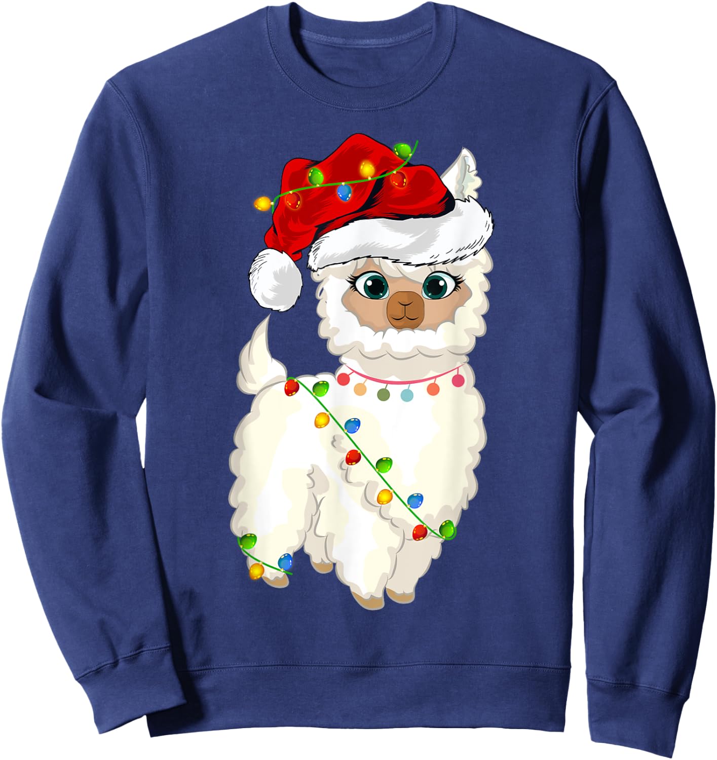 Xmas Lights Santa Hat Llama Christmas Sweatshirt - Sweatshirt | Navy