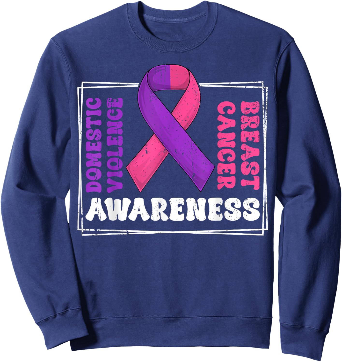 Groovy Domestic Violence And Breast Cancer Awareness Month Sweatshirt - Sweatshirt | Navy