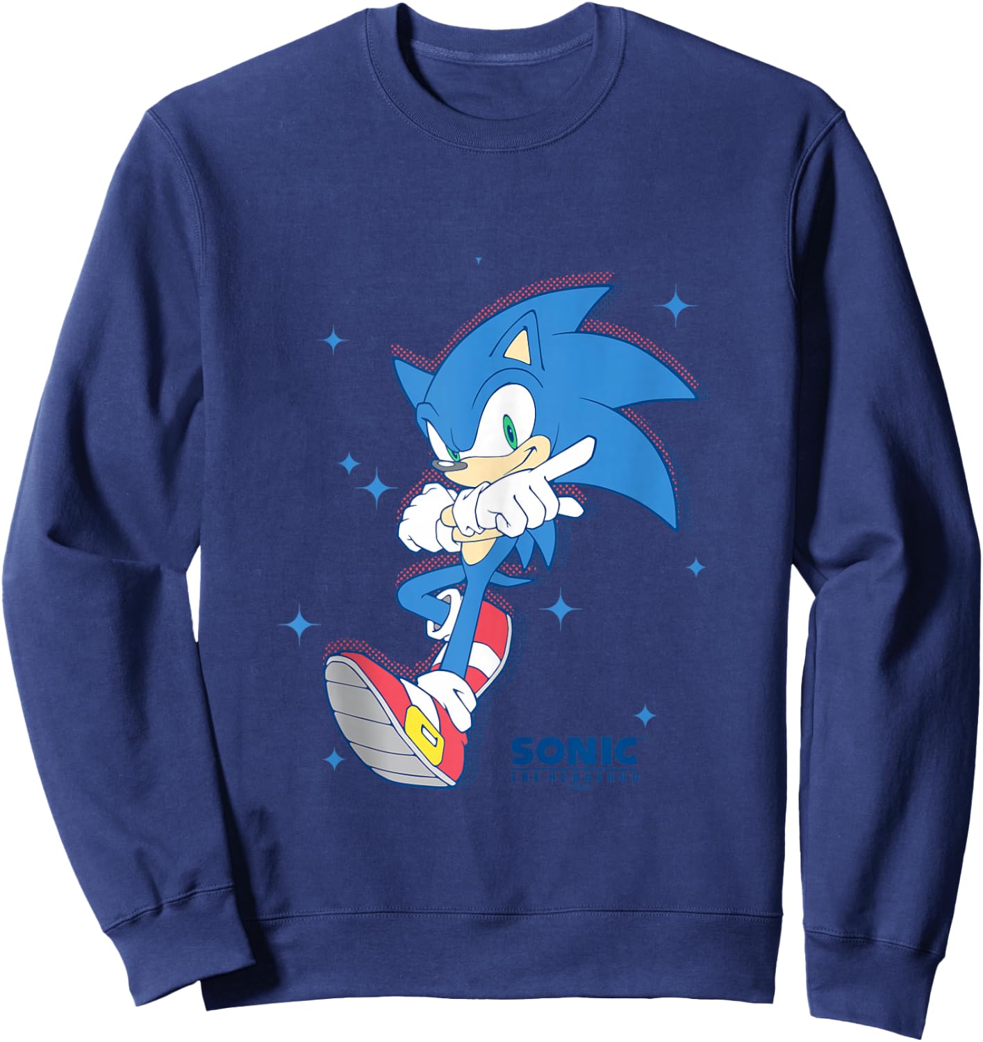 Sonic The Hedgehog Sonic Pointing Stance Star Background Sweatshirt - Sweatshirt | Navy