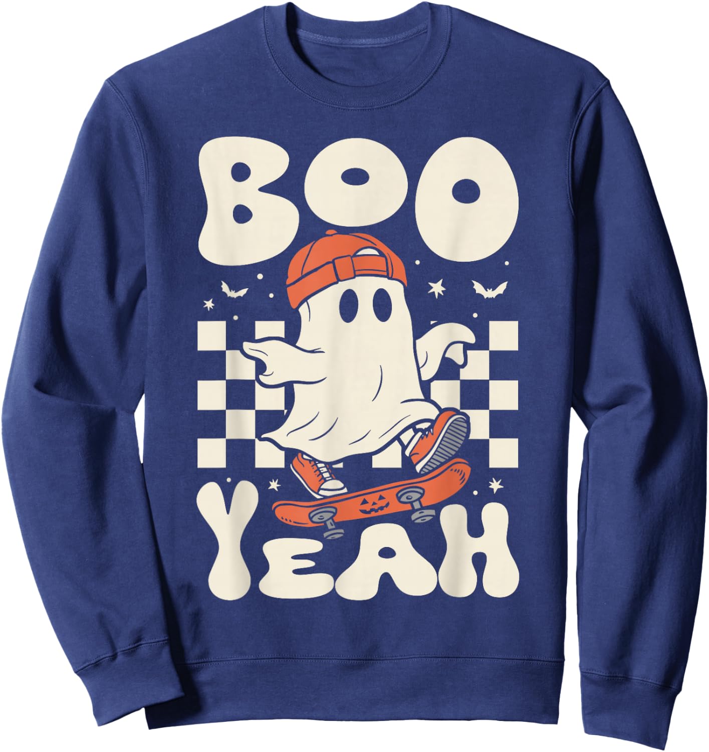 Boo Yeah Halloween Ghost Boys Retro Skateboard Toddler Kids Sweatshirt - Sweatshirt | Navy