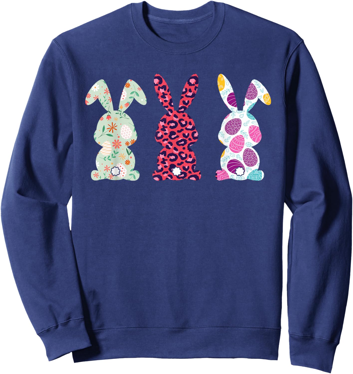 Cute Pink Leopard Eggs Flower Happy Easter Bunny Rabbit Sweatshirt - Sweatshirt | Navy