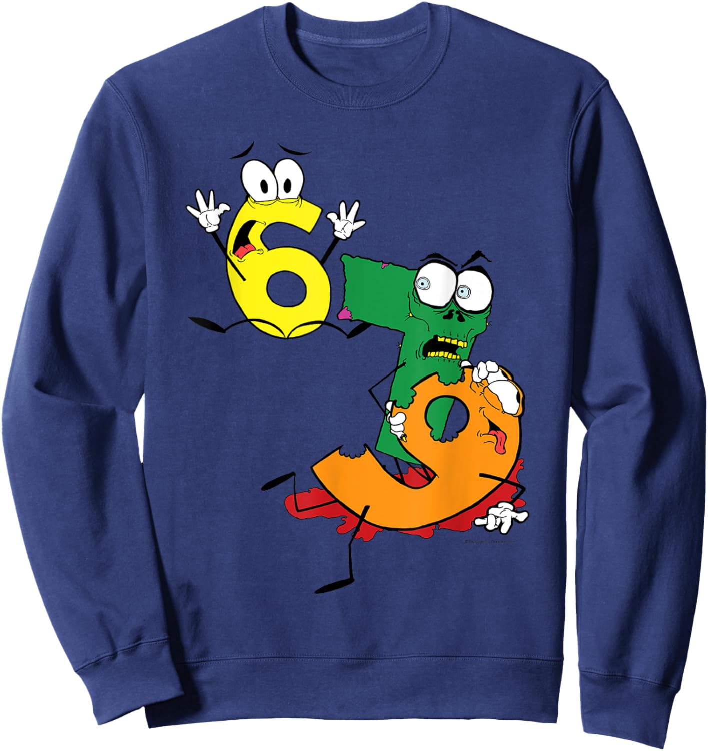 Why was 6 Afraid of 7 Seven Ate Nine Cute Zombie Pun Sweatshirt - Sweatshirt | Navy