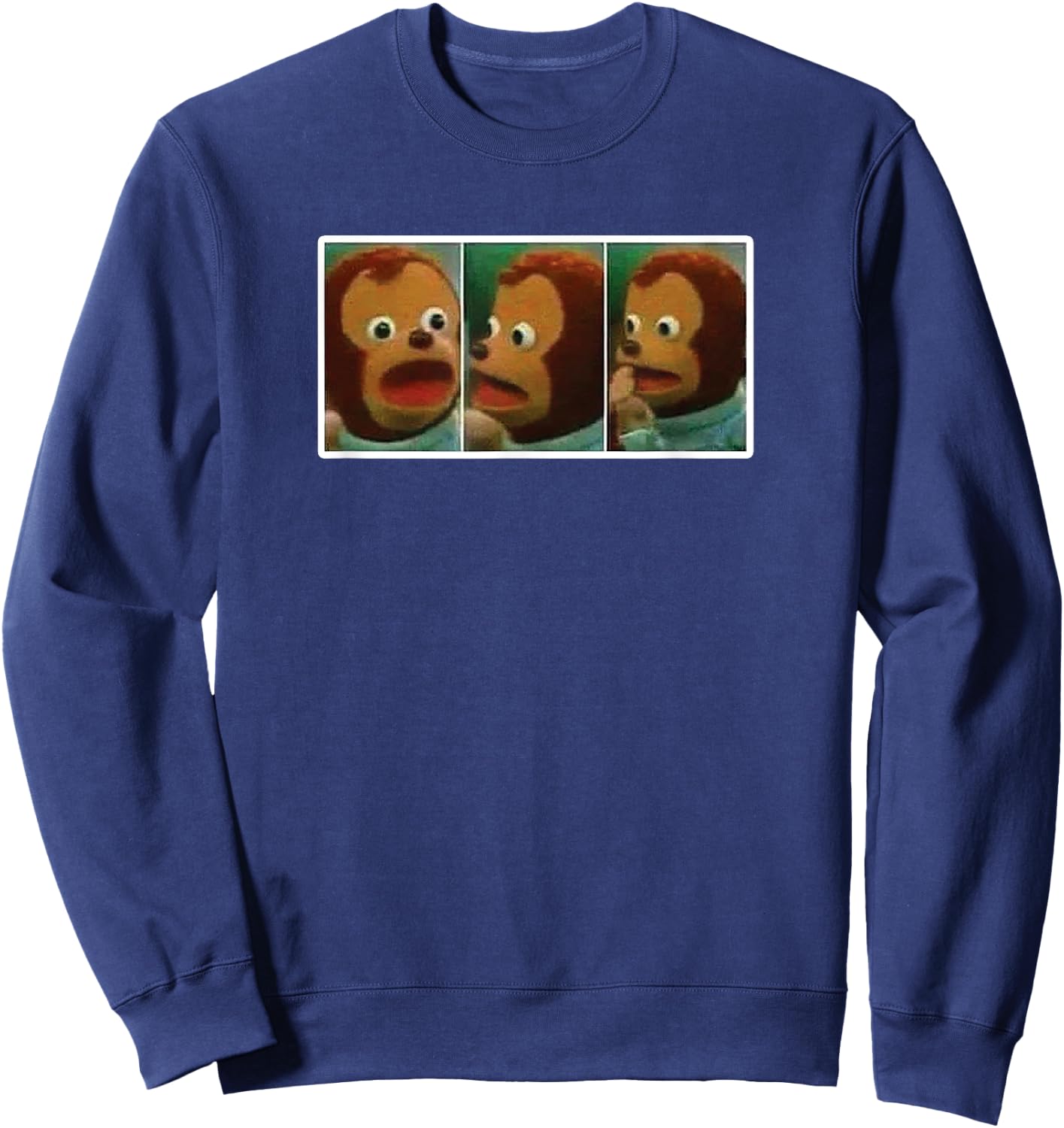 Surprised Monkey Puppet Meme Sweatshirt - Sweatshirt | Navy