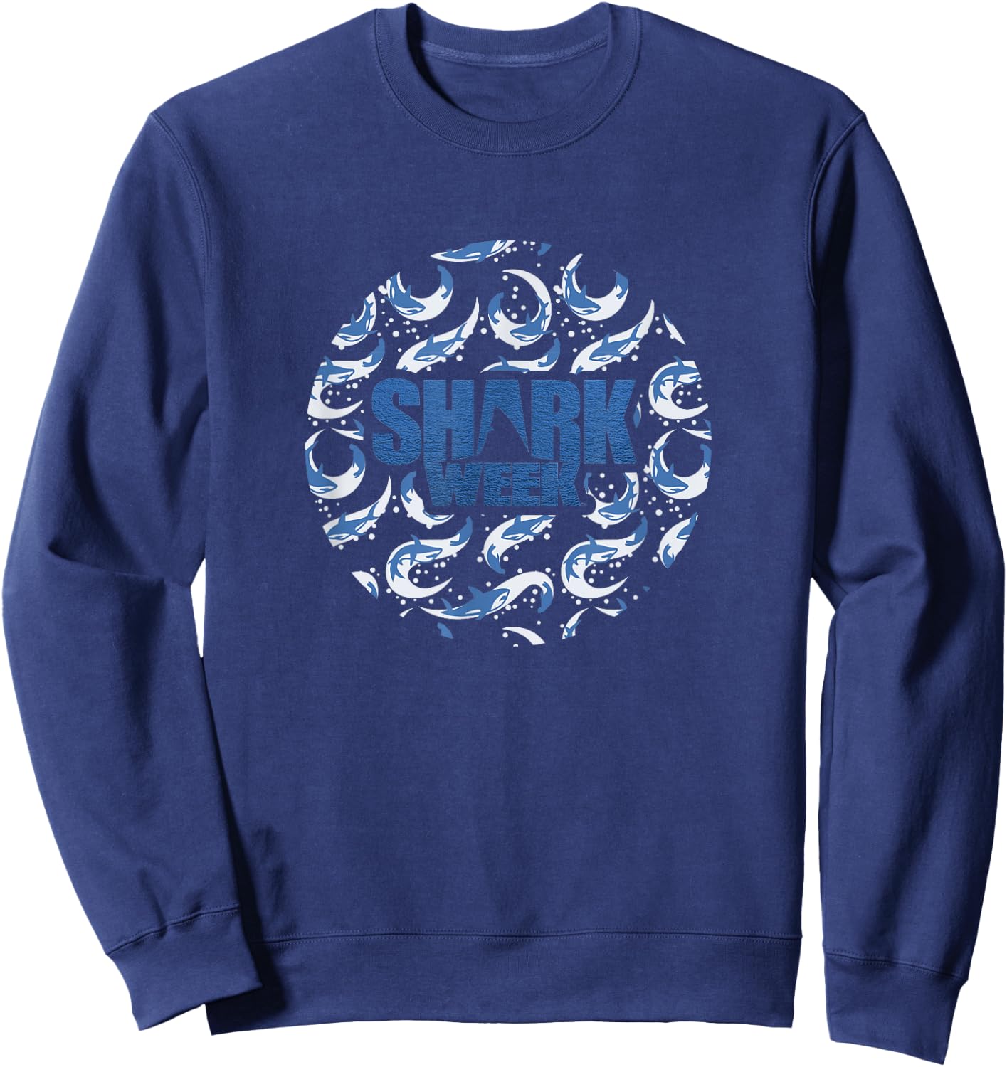 Shark Week Great White In Pursuit Pattern Vintage Logo Sweatshirt - Sweatshirt | Navy