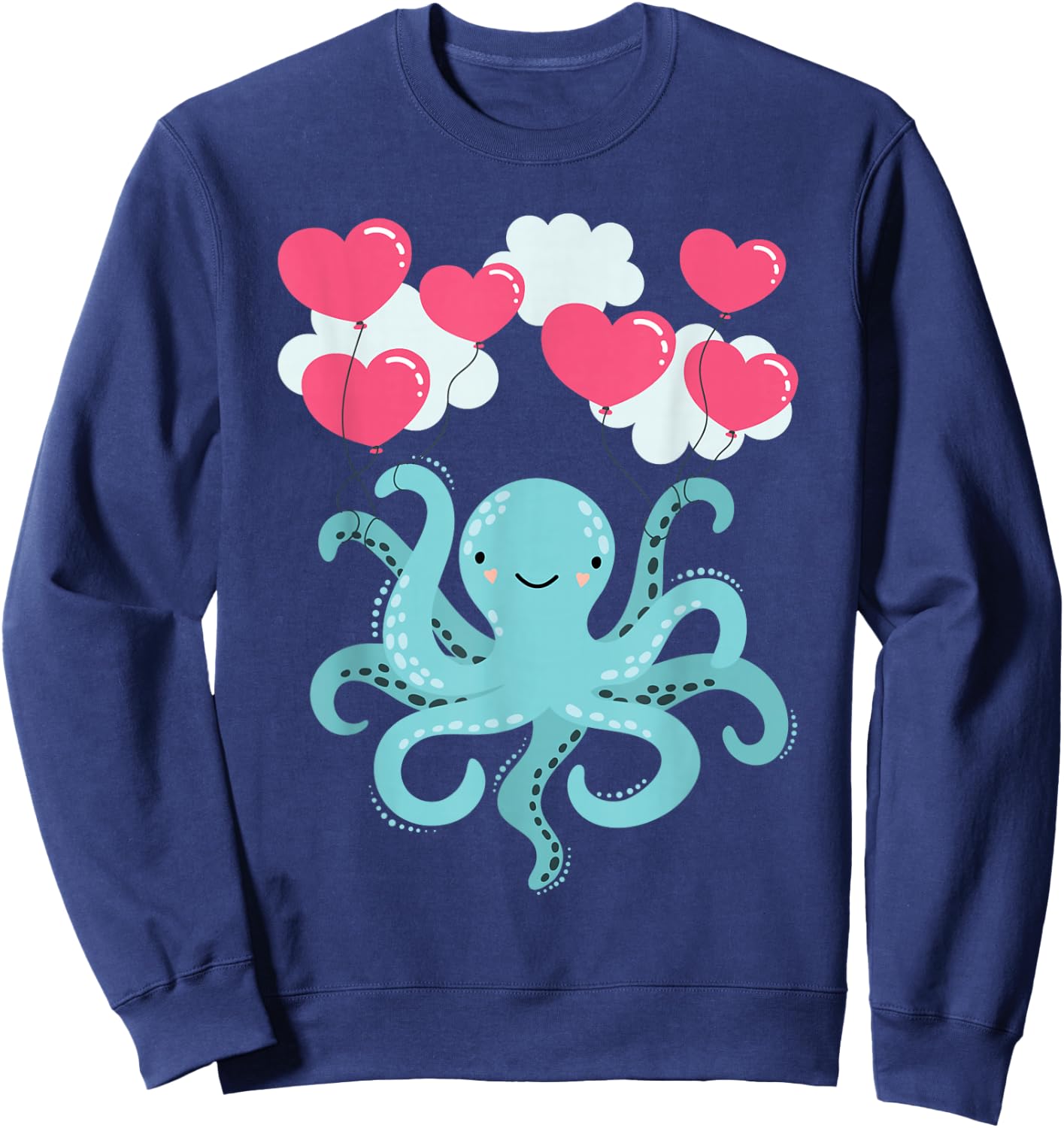 Cute Octopuses Balloon Hearts - Valentines Sea Animal Lover Sweatshirt - Sweatshirt | Navy