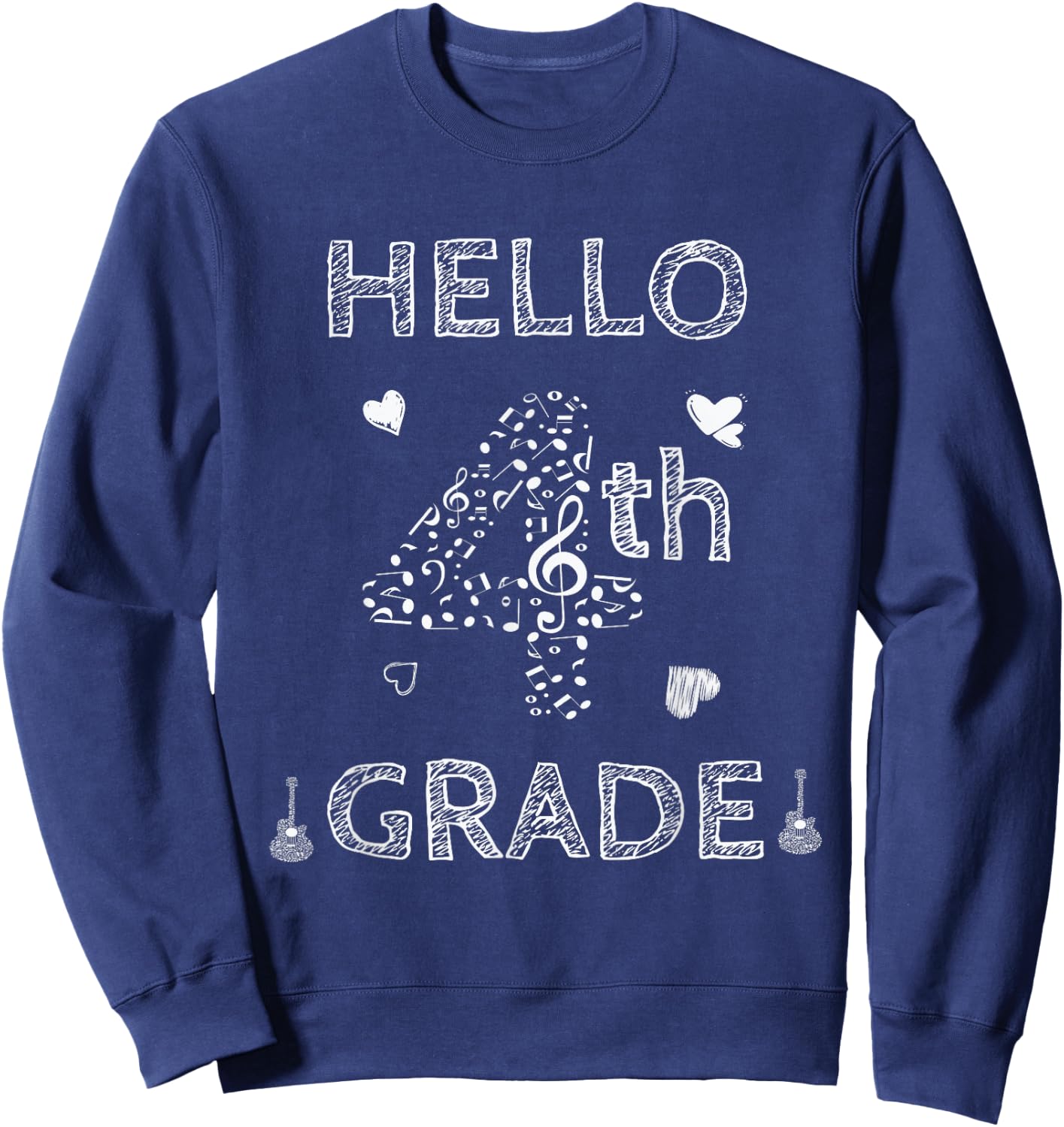 Back To School 4th Grade shirt hello fourth grade music Sweatshirt - Sweatshirt | Navy