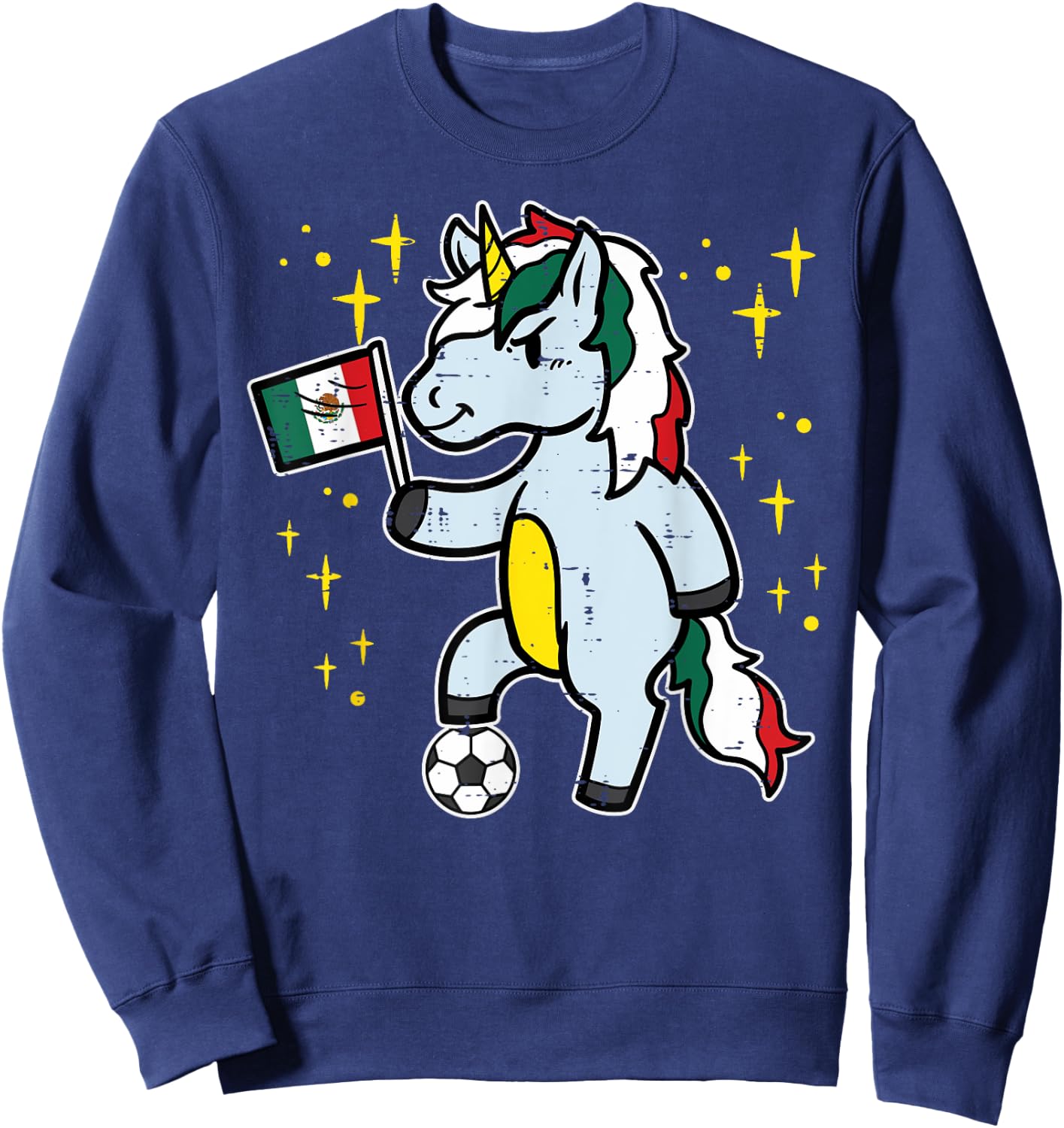 Mexico Flag Unicorn Football Soccer Fan Women Girls Kids Sweatshirt - Sweatshirt | Navy