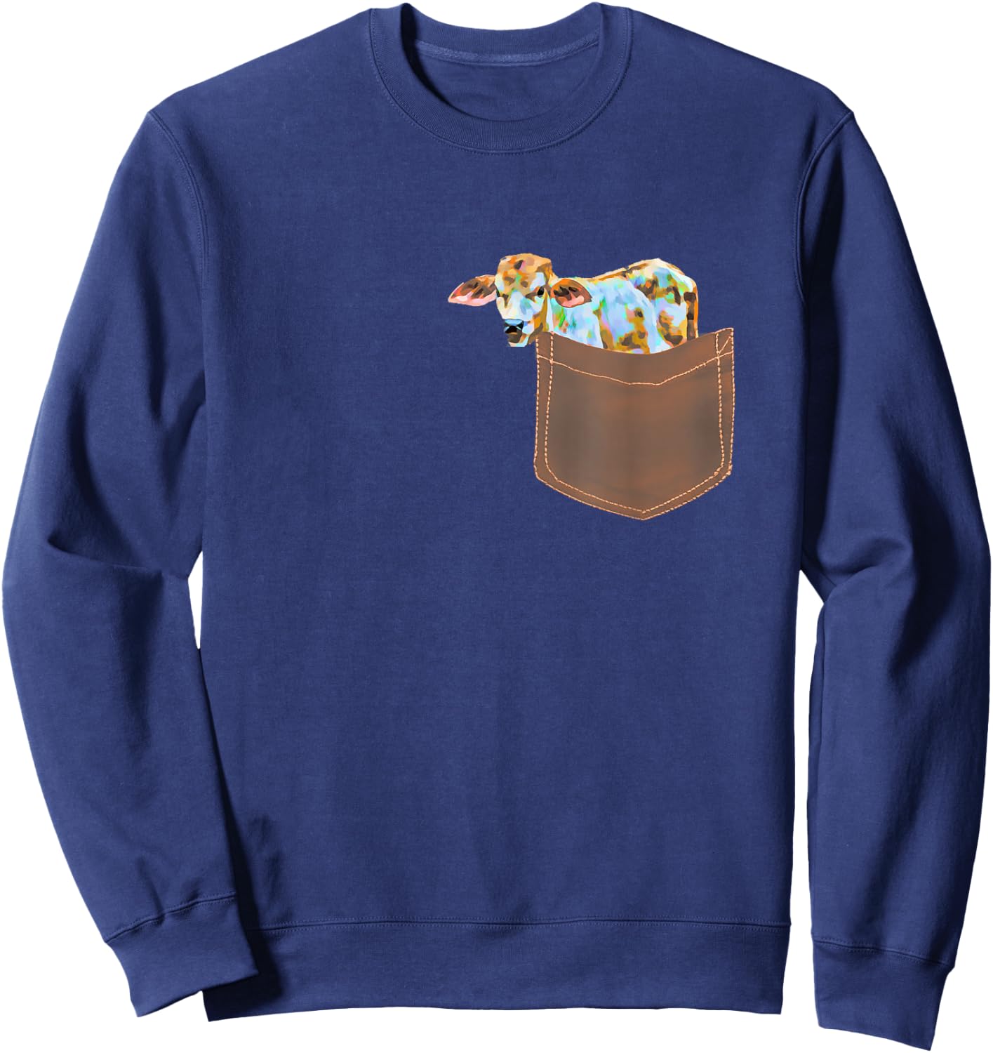 Cow Shirt - Calf in Pocket Shirt Men Women Kids Cow Lovers Sweatshirt - Sweatshirt | Navy