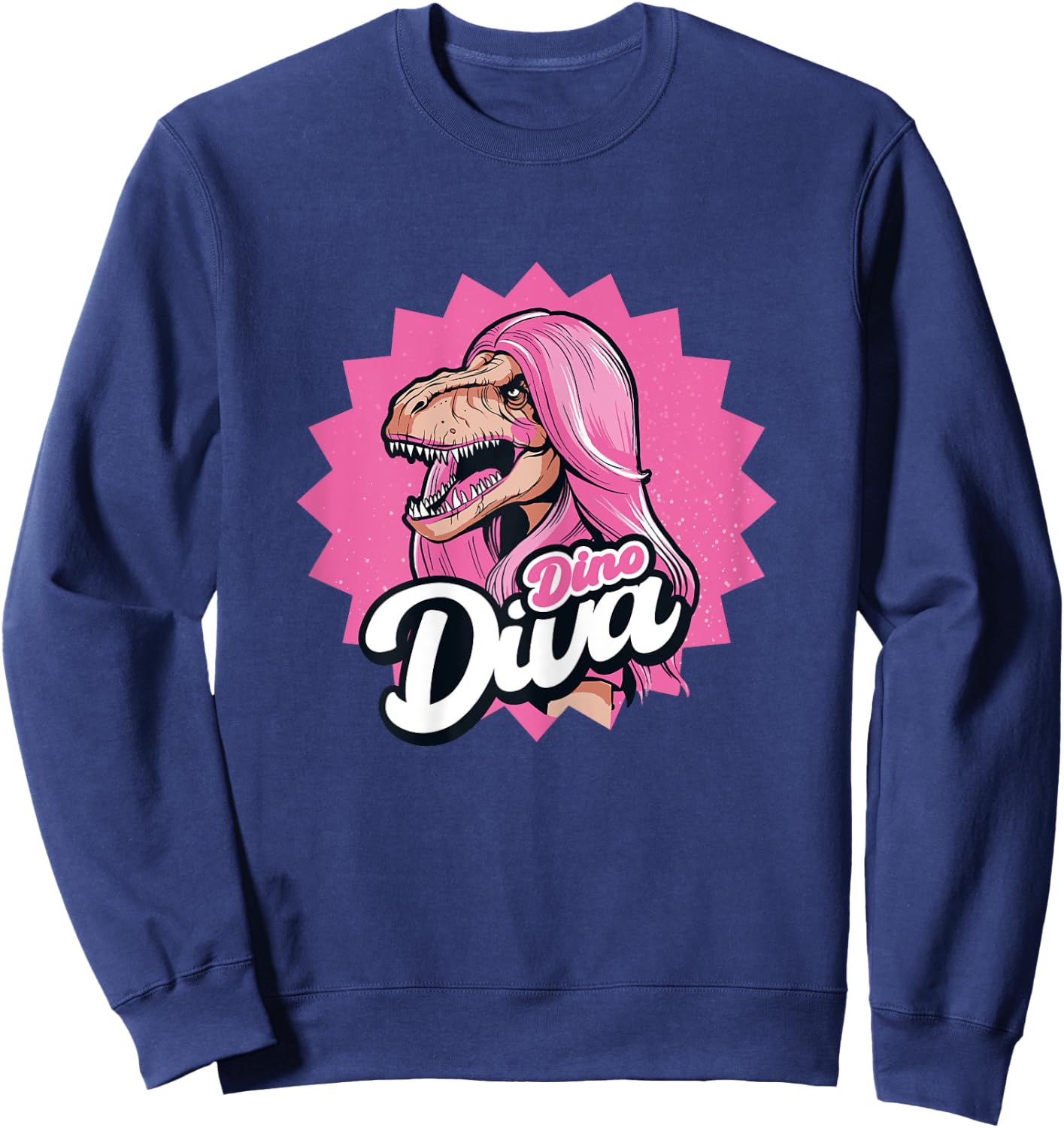 Dino Diva Dinosaur Pink Hair Funny Sweatshirt - Sweatshirt | Navy
