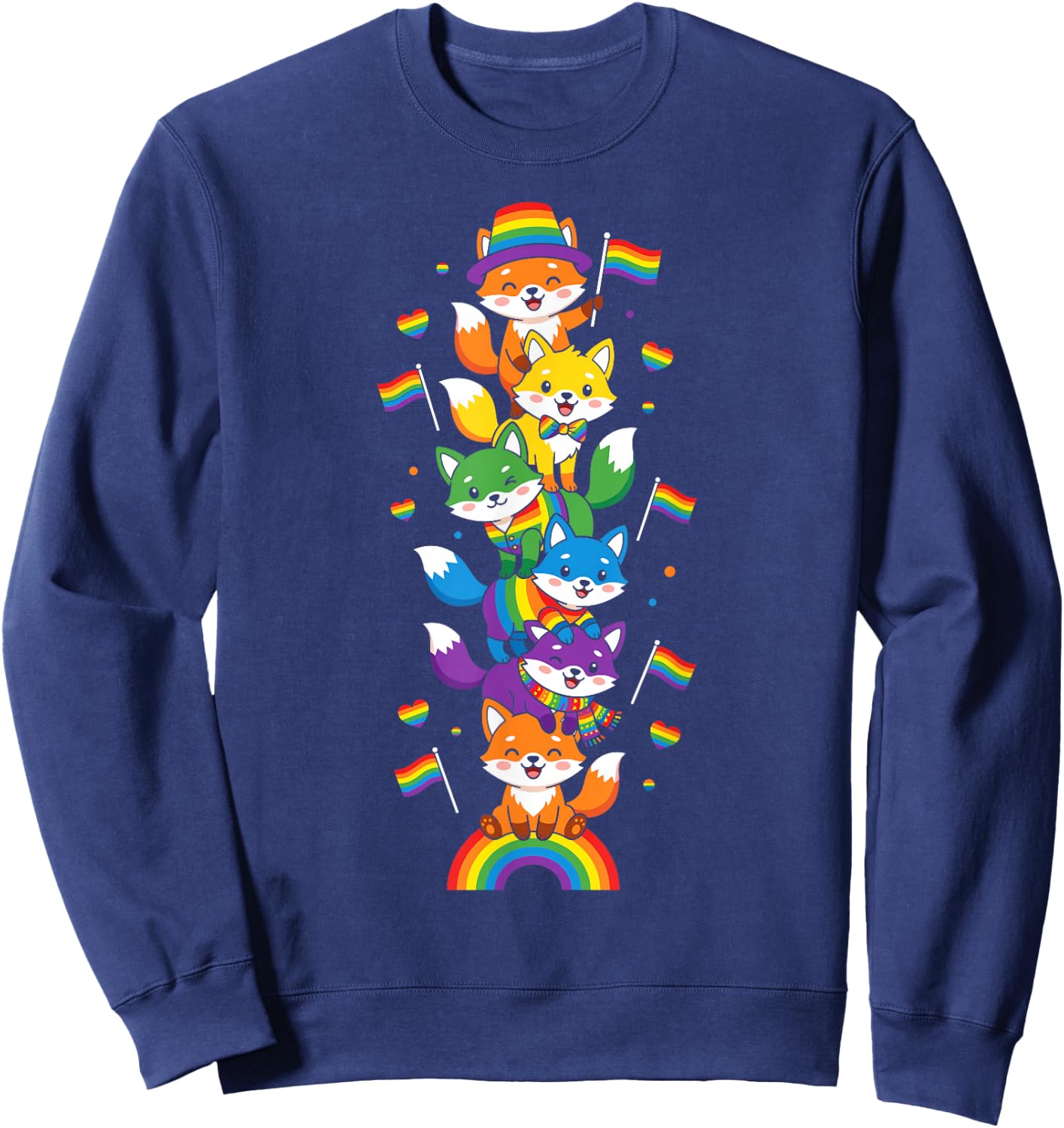 Funny LGBT Fox Rainbow Lesbian Gay Pride Women Men Sweatshirt - Sweatshirt | Navy