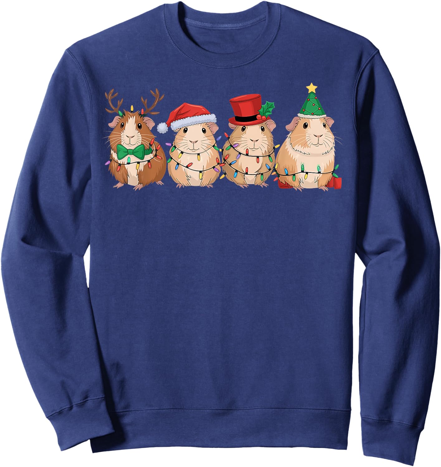 Merry Pigmas Cute Santa Guinea Pig Squad Christmas Lights Sweatshirt - Sweatshirt | Navy