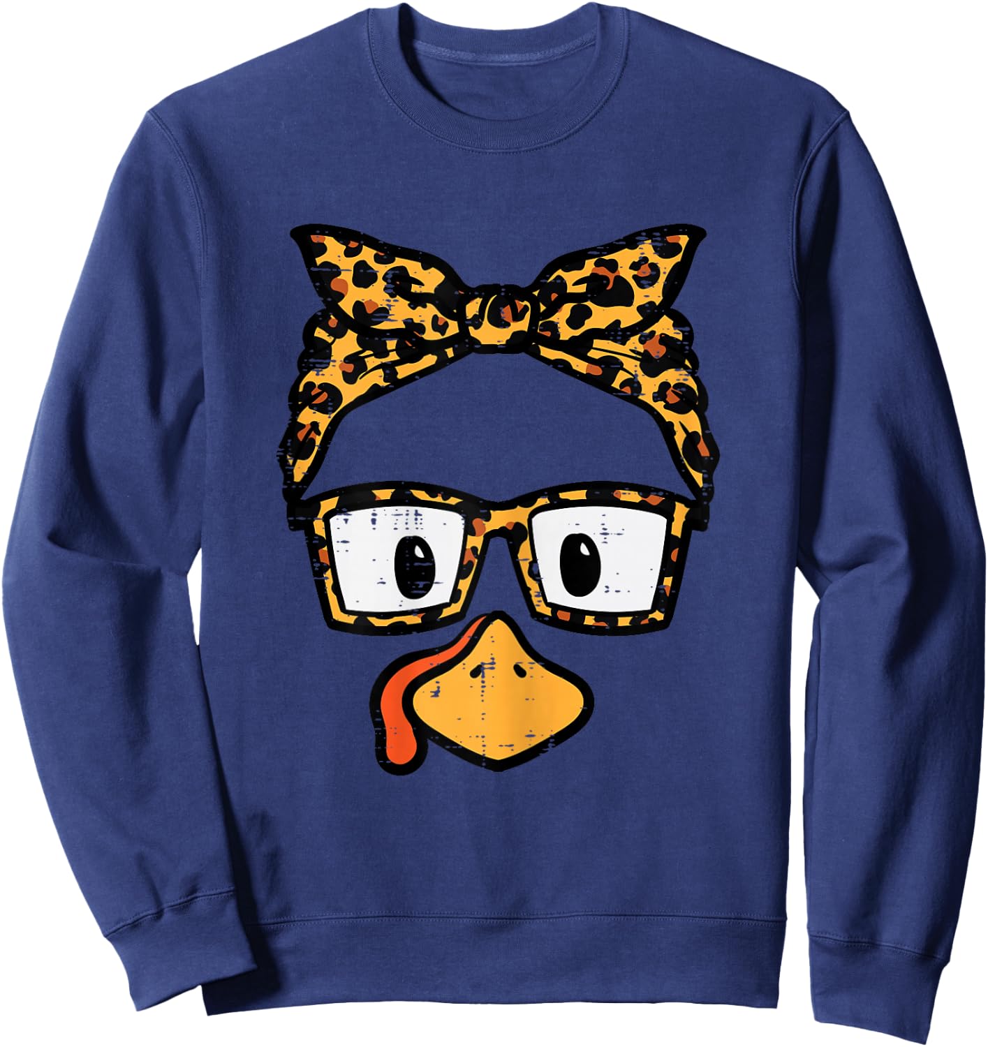 Thanksgiving Turkey Face Leopard Glasses Mom Women Girls Kid Sweatshirt - Sweatshirt | Navy