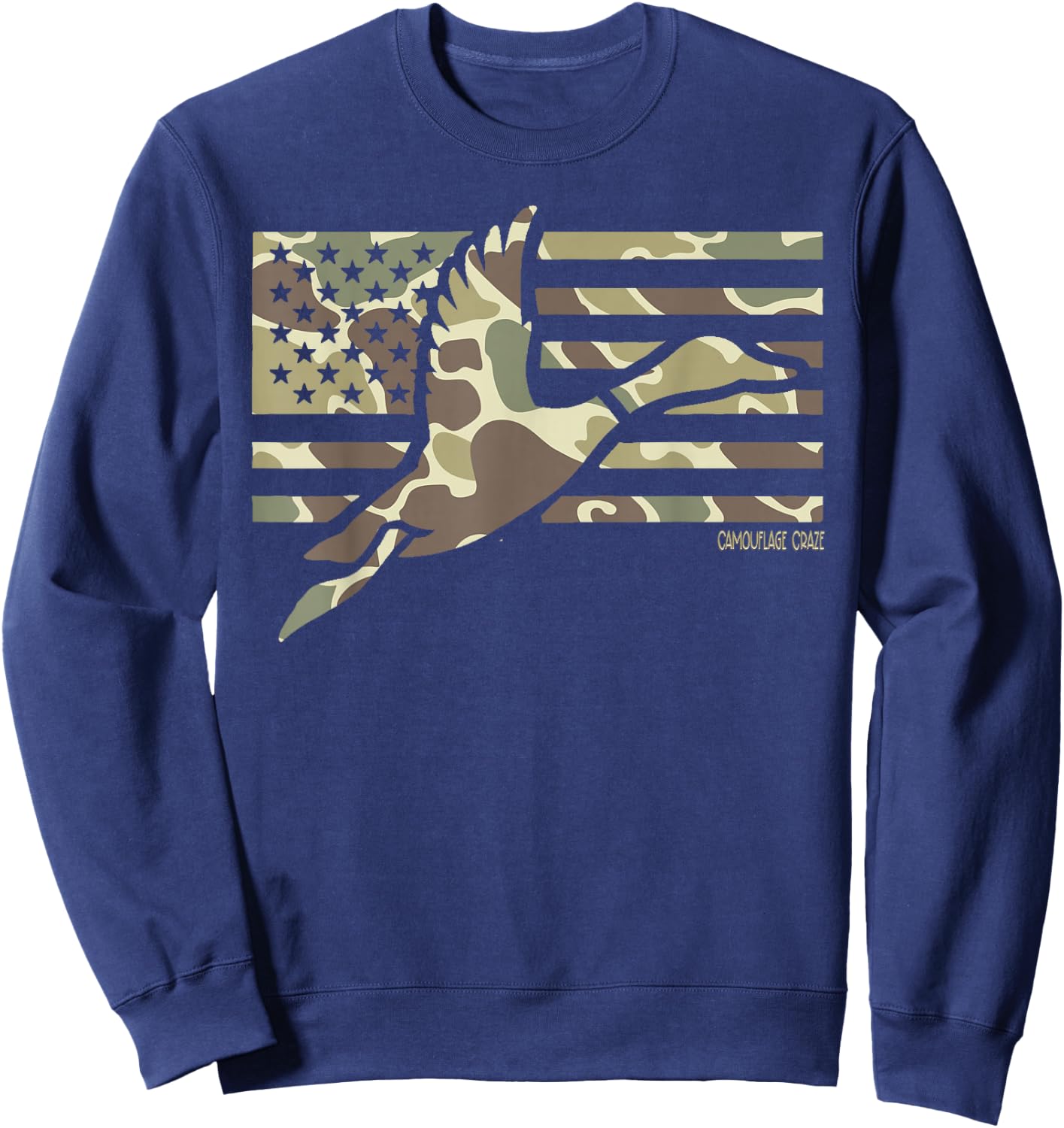 Camo Patriotic Mallard Duck Camouflage Flying Duck Hunting Sweatshirt - Sweatshirt | Navy