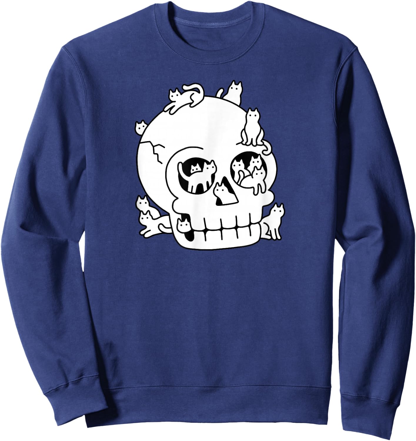Threadless Obinsun Skull Is Full Of Cats Doodle Graphic Sweatshirt - Sweatshirt | Navy