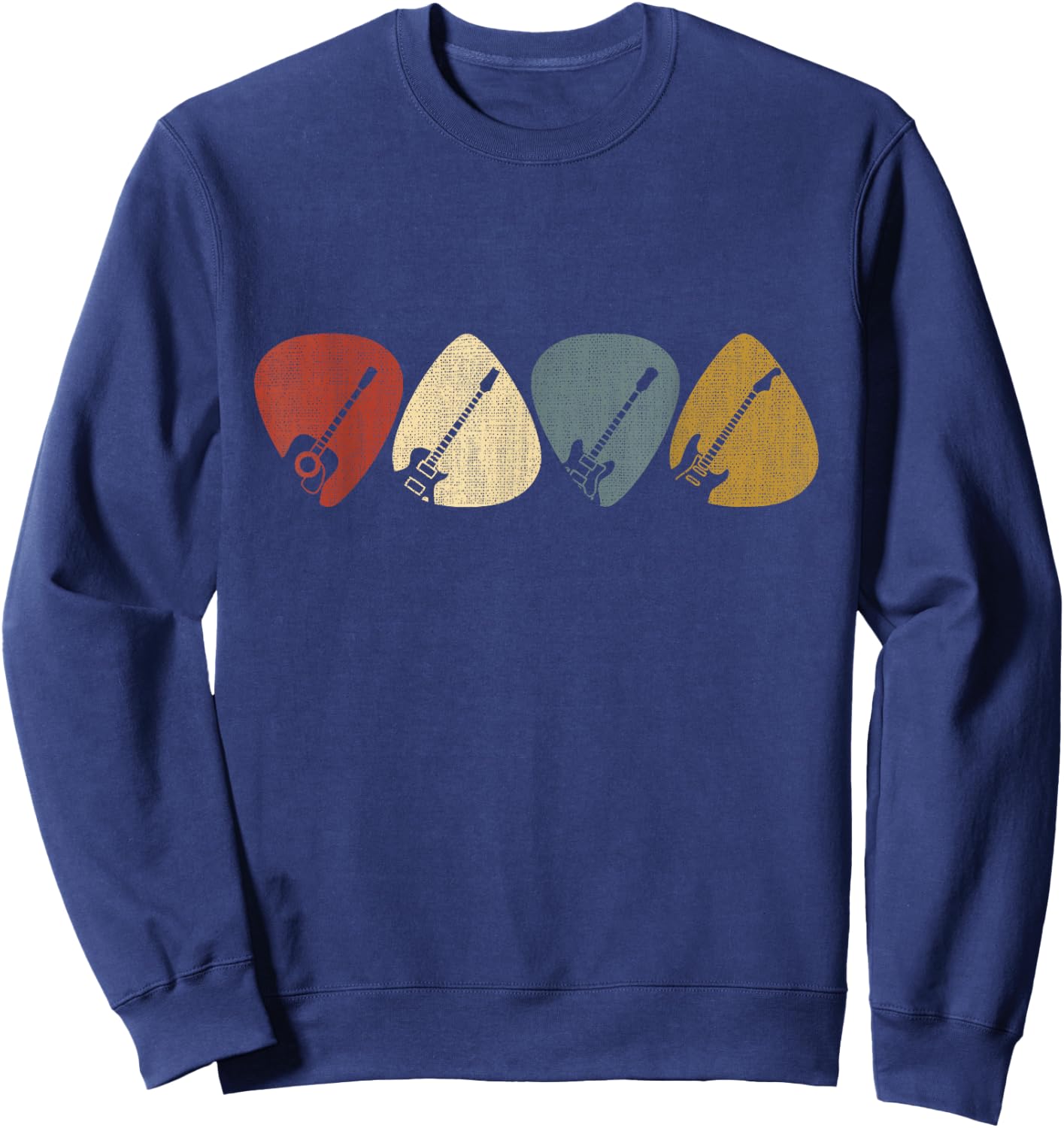 Guitarist, musician Guitar Pick - -Adults - Black - Small - Short Sleeve - Crew Collar - Modern - Retro - Vintage Design Sweatshirt - Sweatshirt | Navy