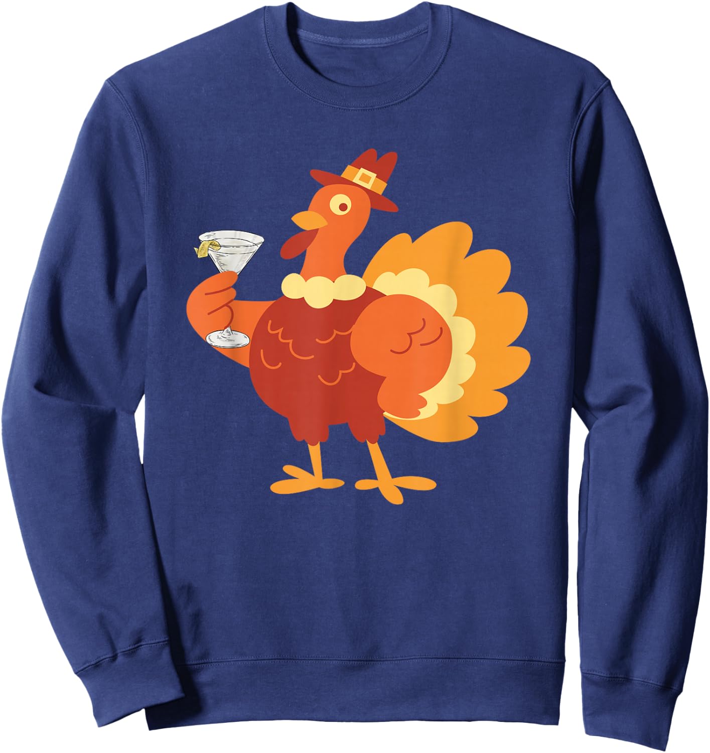 Turkey Drinking Dirty Martini Funny Tini Time Thanksgiving Sweatshirt - Sweatshirt | Navy
