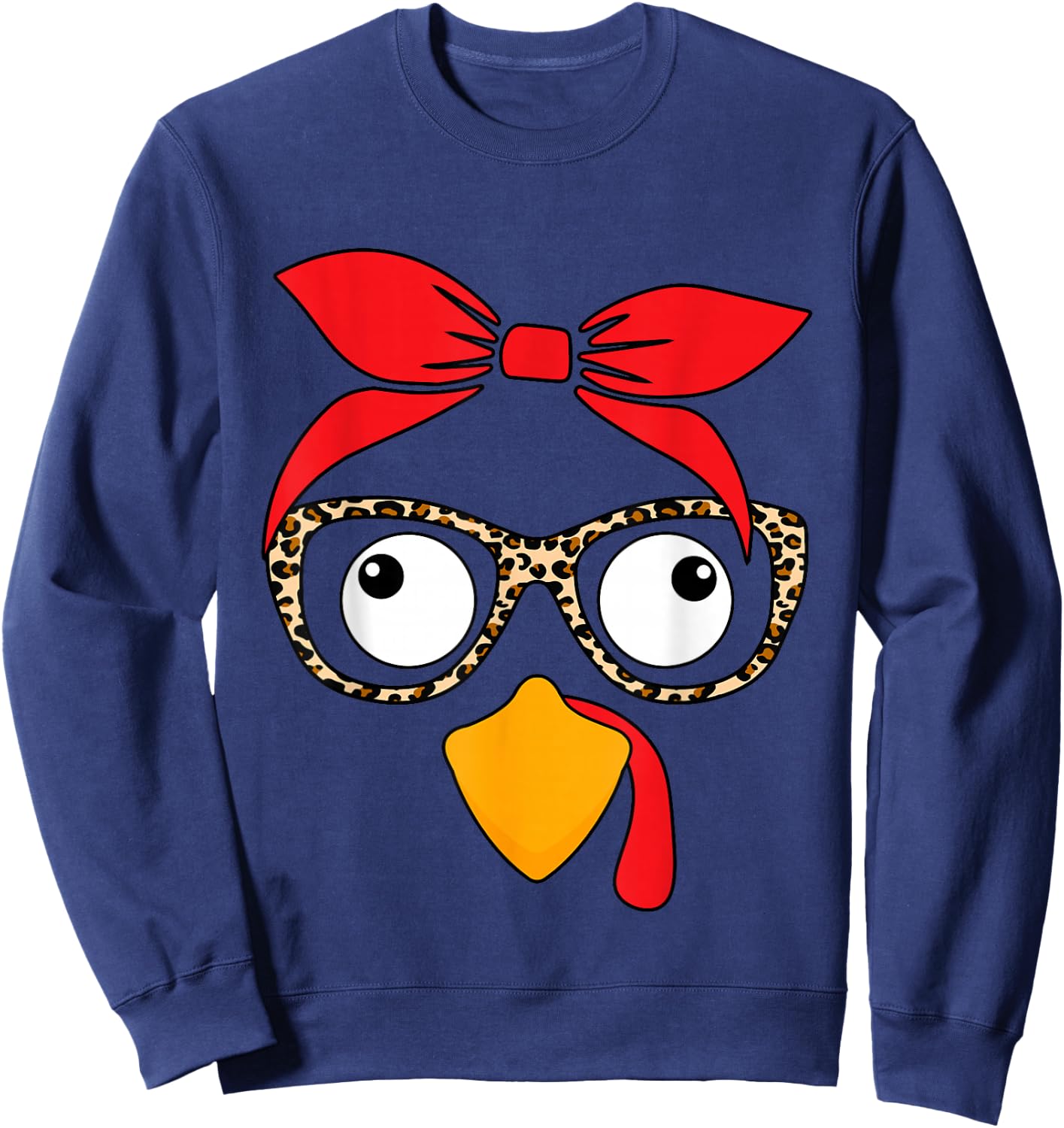 Thanksgiving Women Turkey Face Leopard Glasses Autumn Fall Sweatshirt - Sweatshirt | Navy
