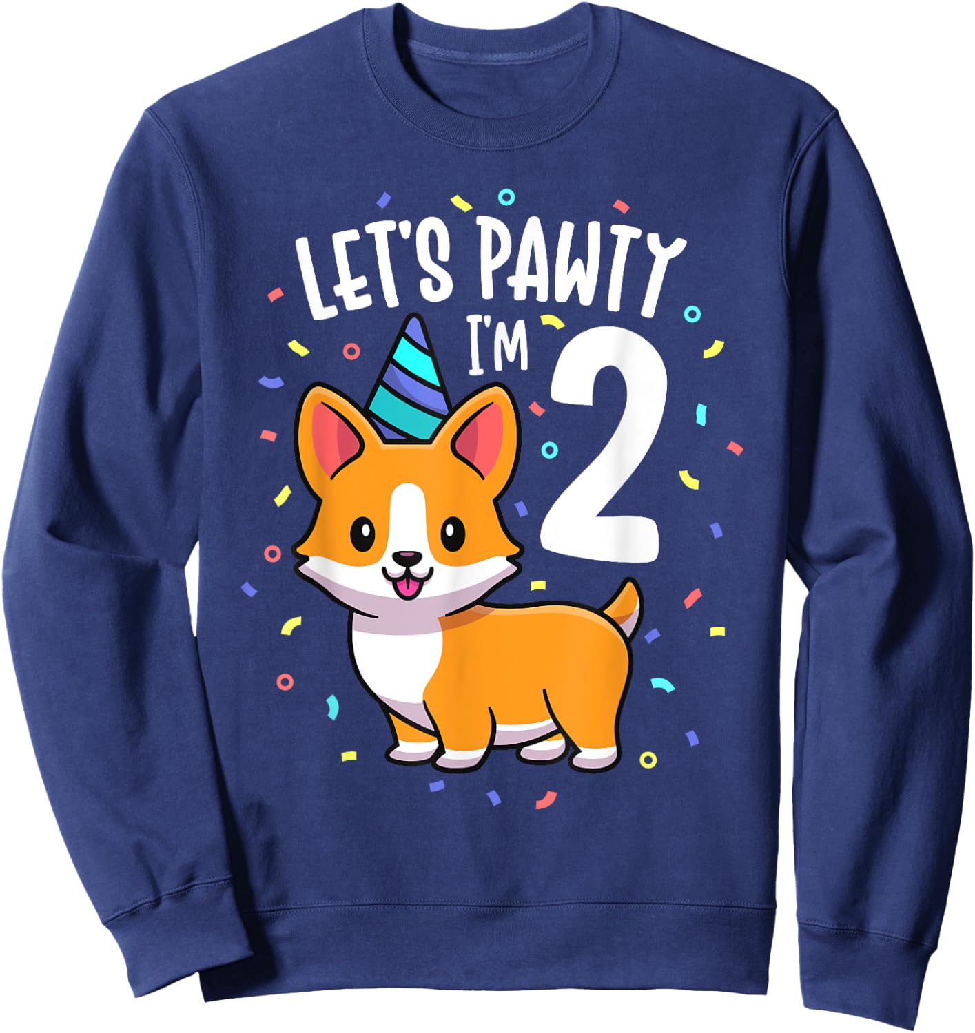 2 Years Old Corgi Dog Lover 2nd Birthday Party Outfit Kid Sweatshirt - Sweatshirt | Navy