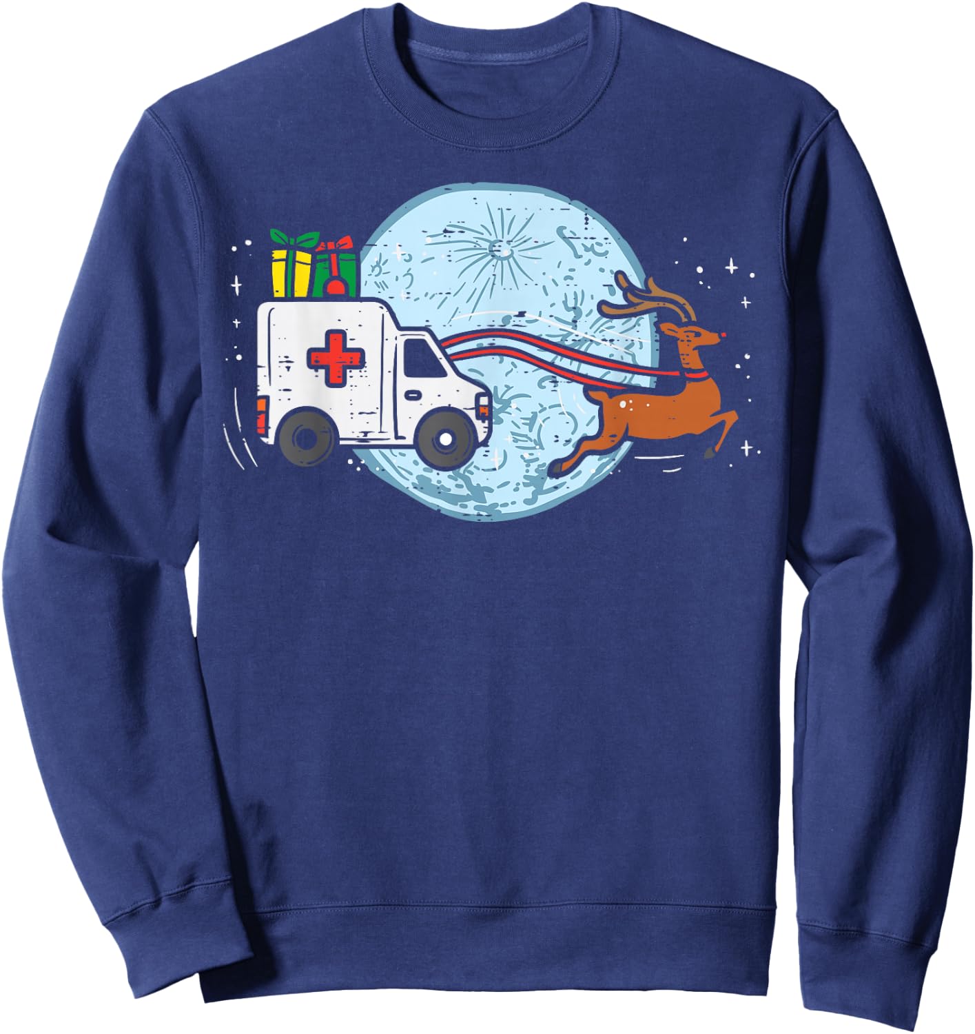 Ambulance Reindeer Nurse Christmas Winter Scrub Xmas Medical Sweatshirt - Sweatshirt | Navy