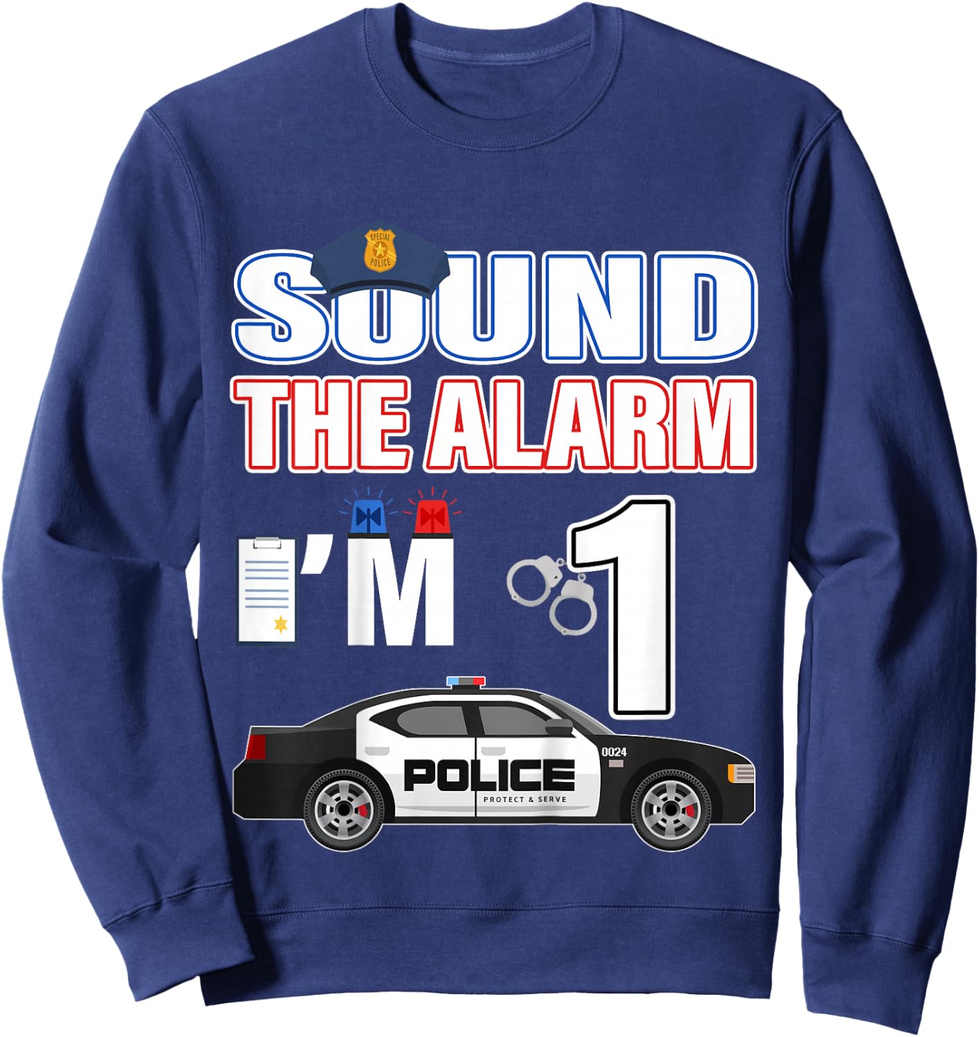 Police Car 1st Birthday Boy 1 year old Cop Policeman Officer Sweatshirt - Sweatshirt | Navy