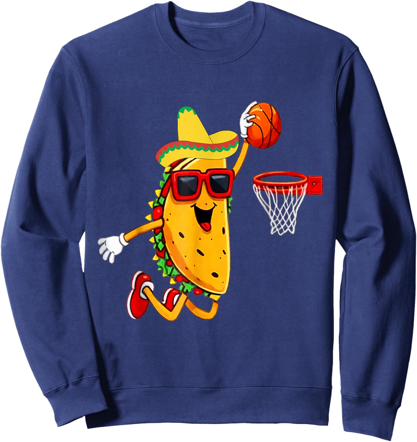 Taco Playing Basketball Mexican Food Dunking Cinco De Mayo Sweatshirt - Sweatshirt | Navy