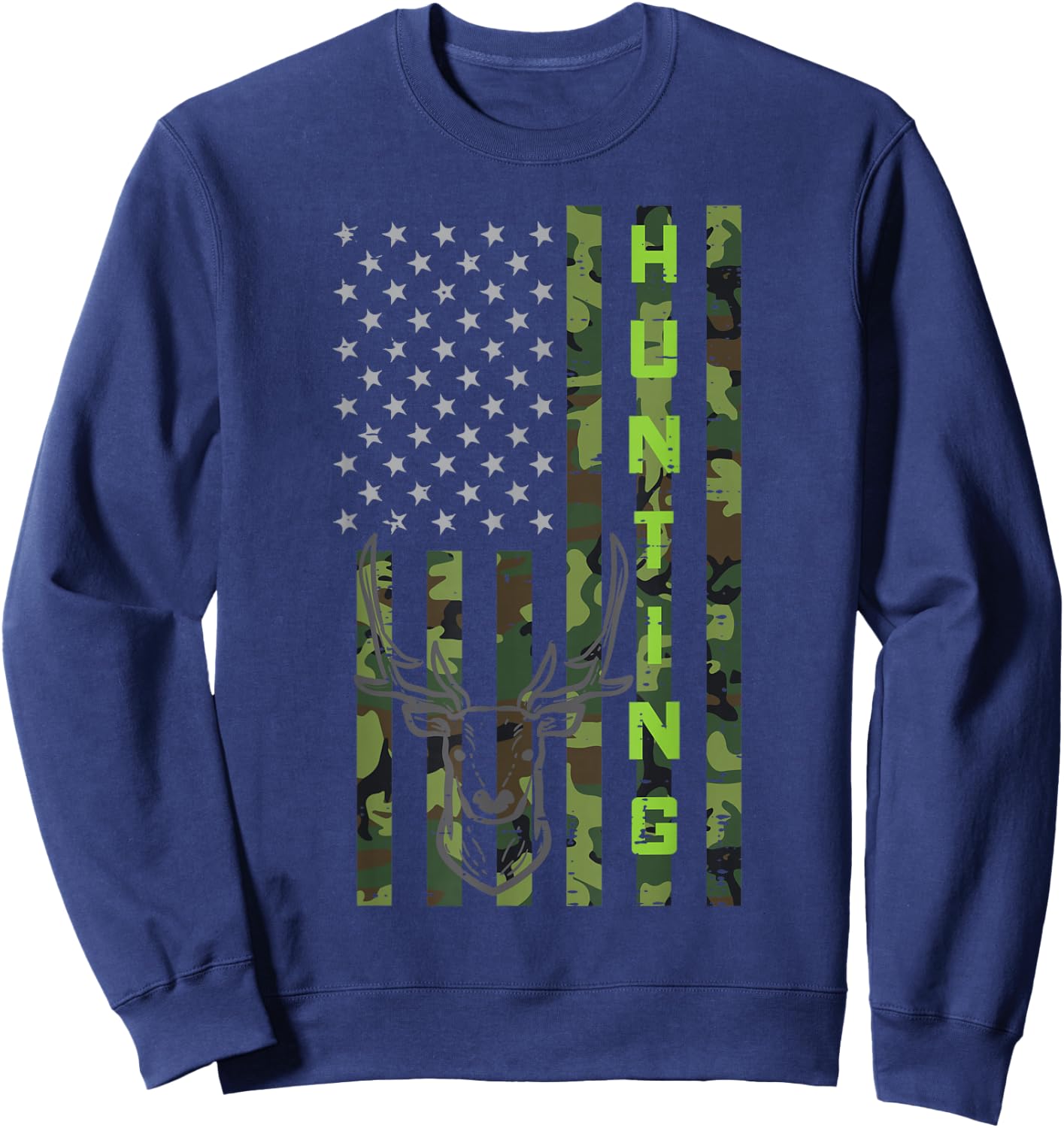 Deer Hunting Camo US Flag Hunter Buck America Men Women Kids Sweatshirt - Sweatshirt | Navy