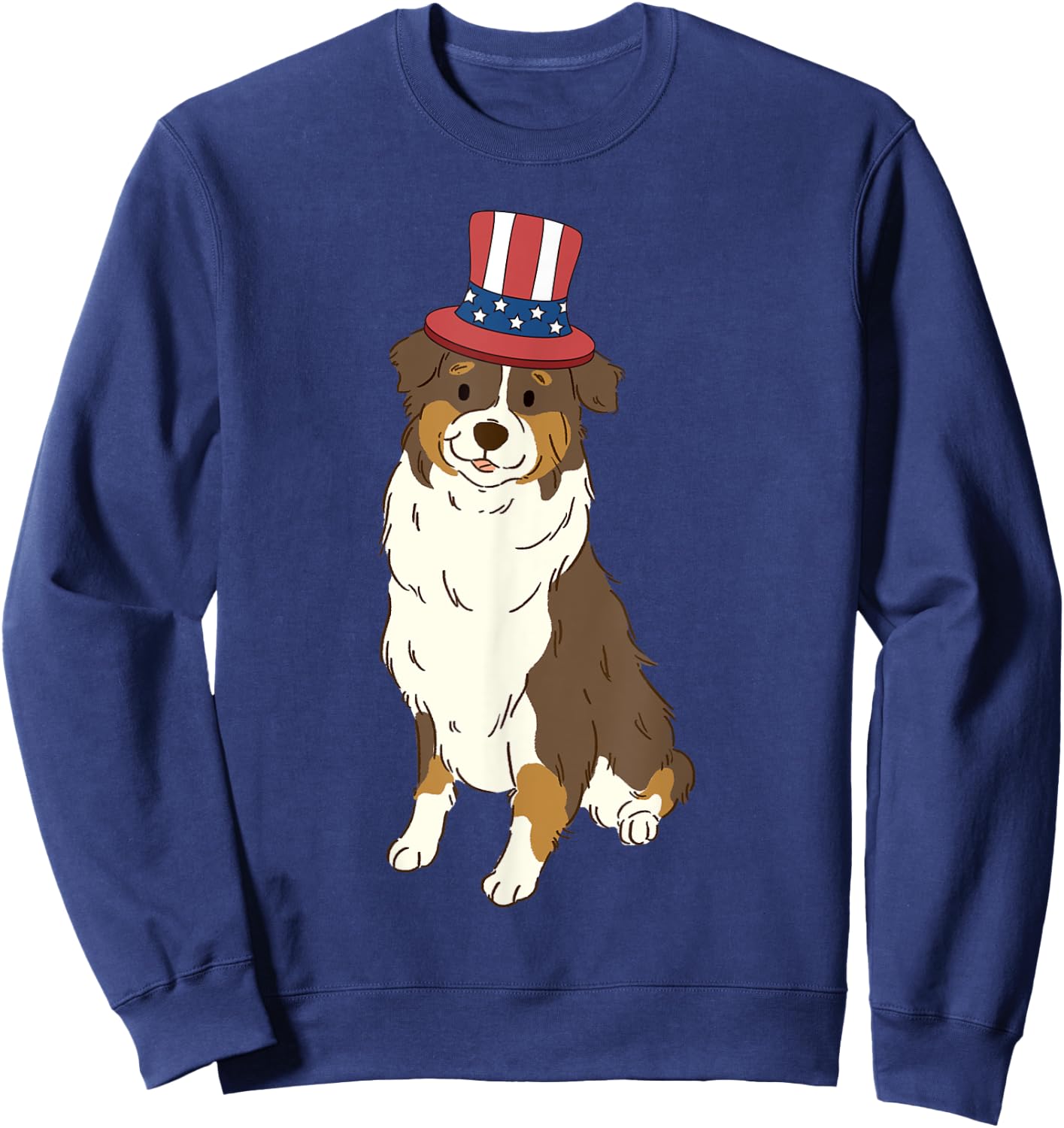 Red Tri Australian Shepherd Dog 4th of July US American Flag Sweatshirt - Sweatshirt | Navy