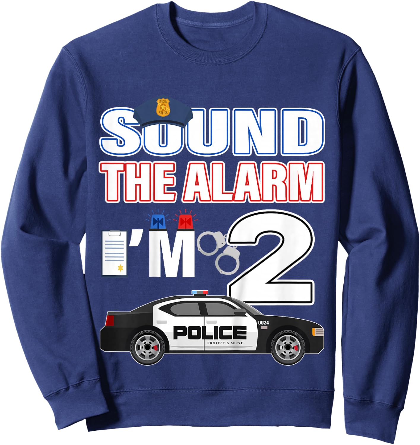 Police Car 2nd Birthday Boy 2 year old Cop Policeman Officer Sweatshirt - Sweatshirt | Navy