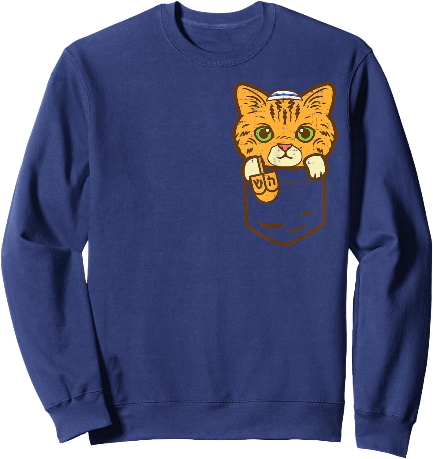 Jewish Kitten Pocket Cat Menorah Hanukkah Pajamas Chanukah Sweatshirt - Sweatshirt | Navy