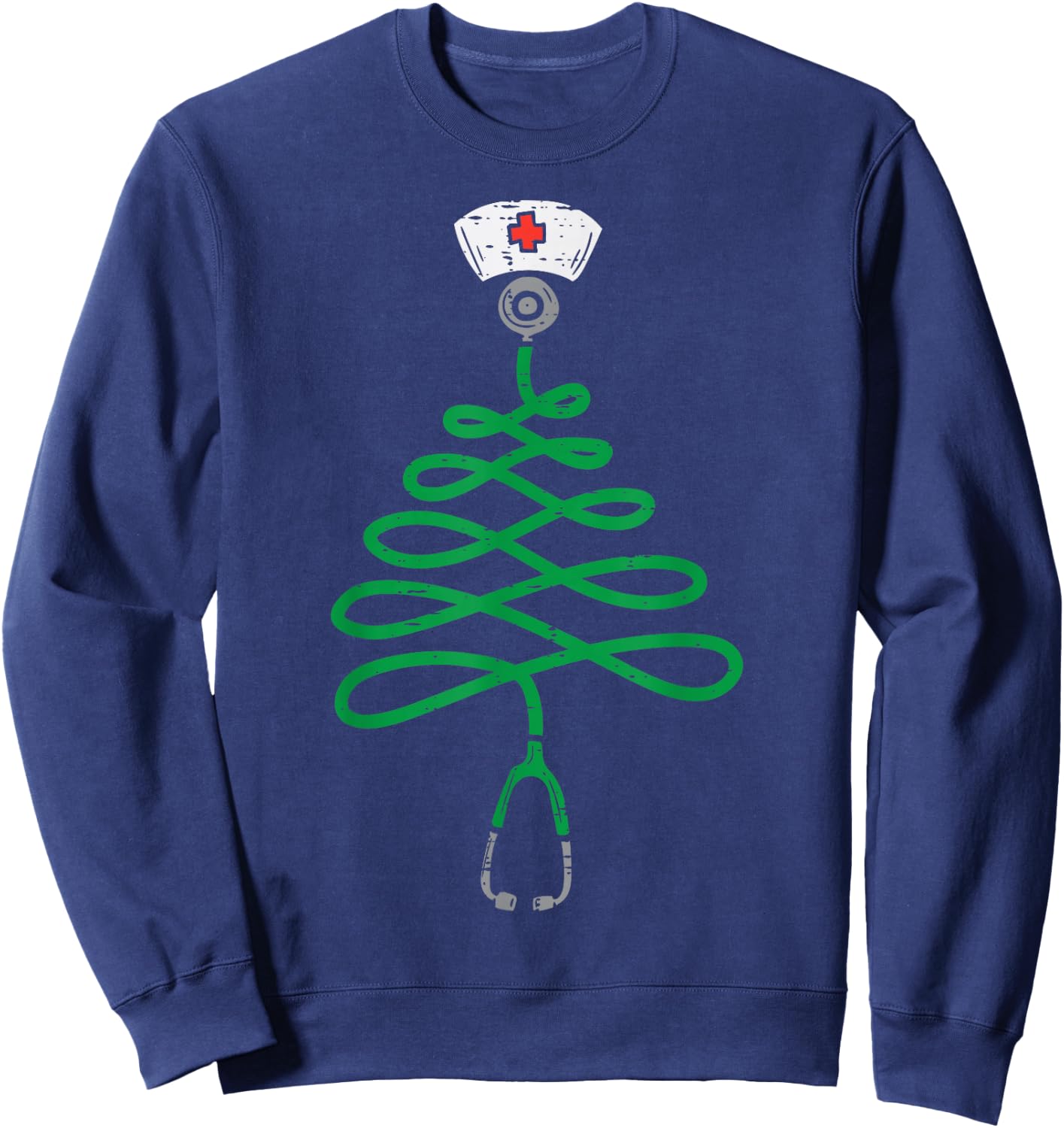 Stethoscope Christmas Tree Nurse Christmas Scrub Top Xmas Sweatshirt - Sweatshirt | Navy
