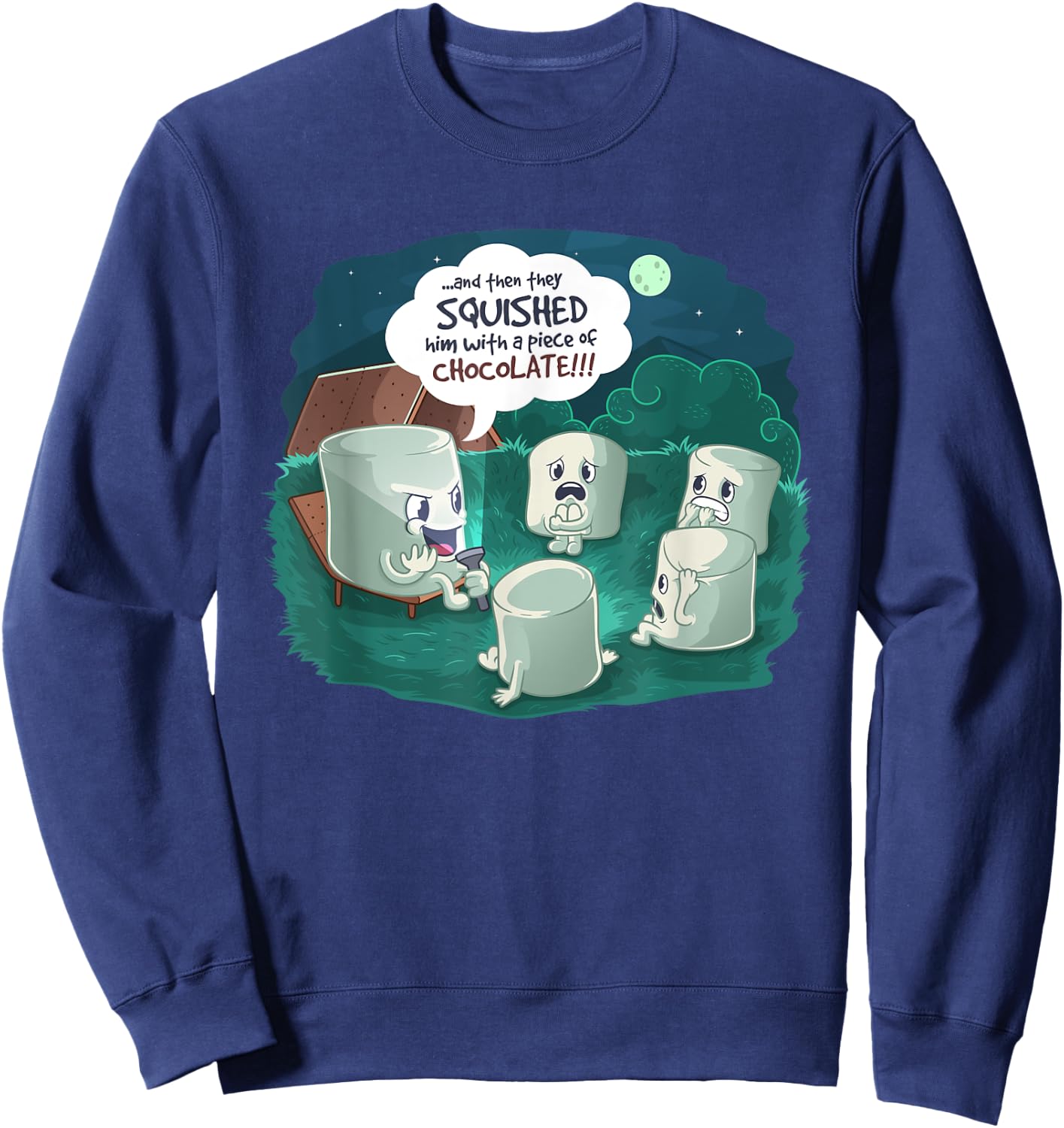 Funny Cute Marshmallow Scary Campfire Story Sweatshirt - Sweatshirt | Navy