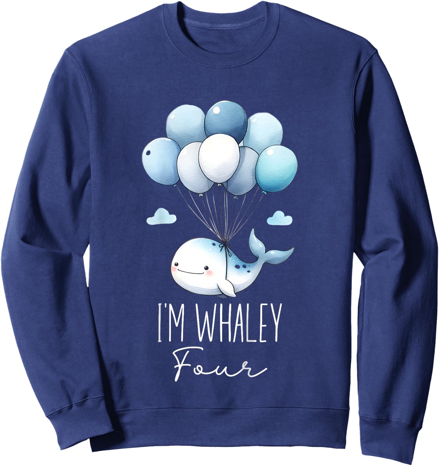 Kids Whale 4th Birthday Boys Toddler Watercolor Aquatic Sea Ocean Sweatshirt - Sweatshirt | Navy