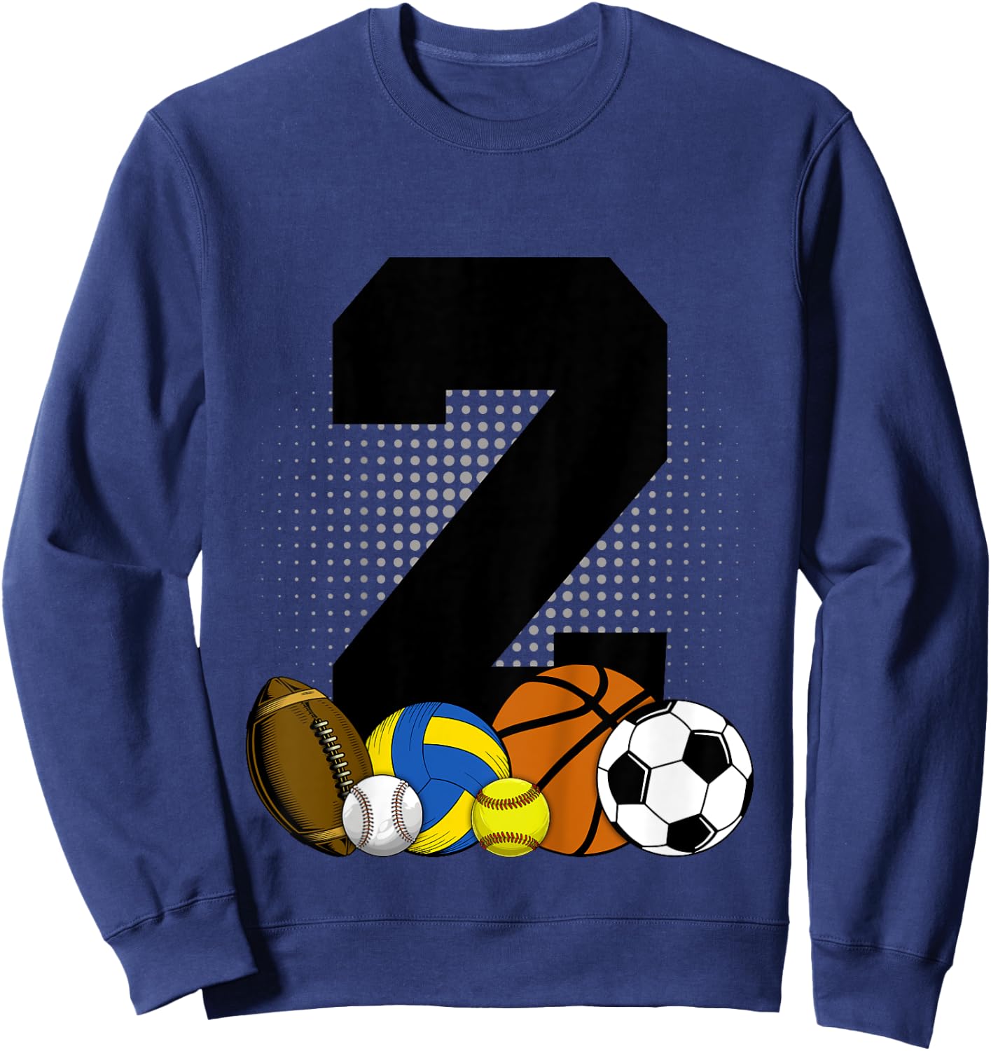 Kids 2nd Birthday Sport Ball Kids Boys 2 years Old Birthday Sweatshirt - Sweatshirt | Navy