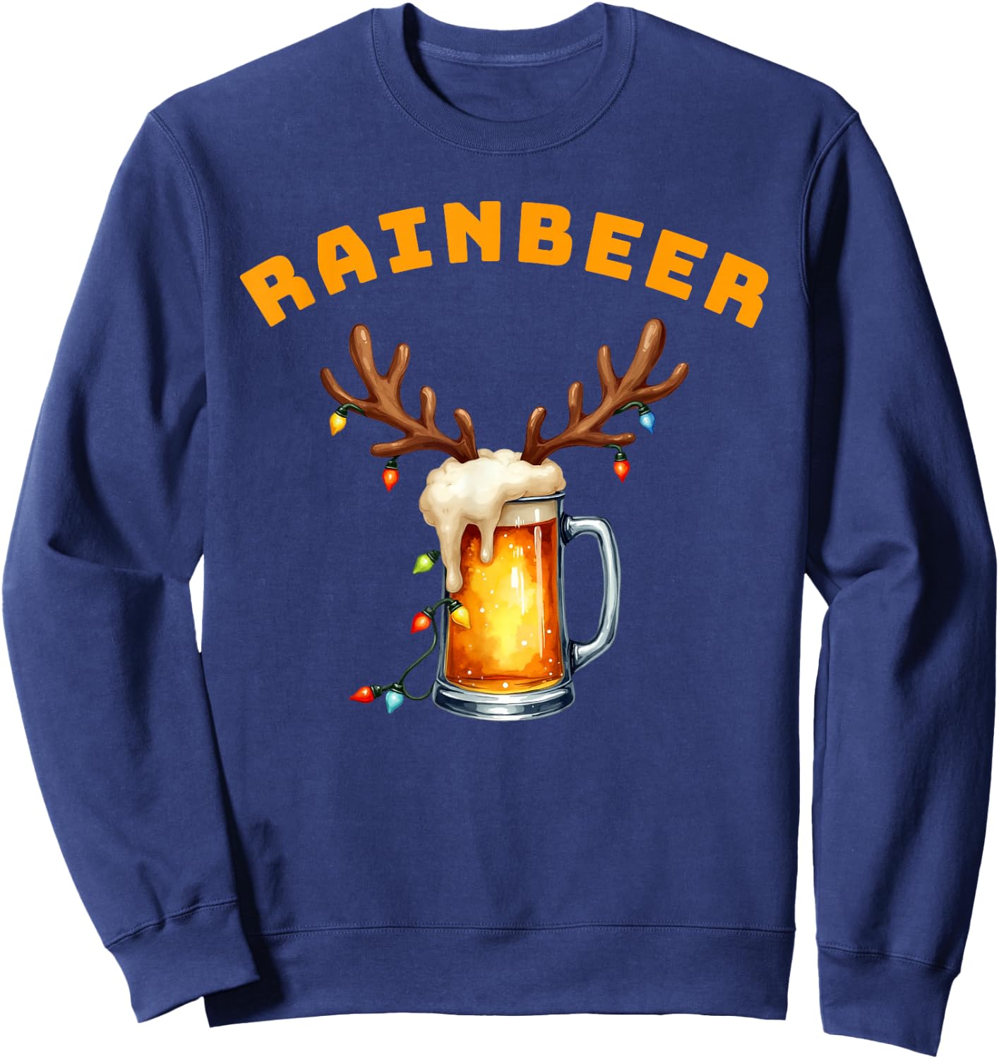 Rainbeer | Funny Christmas Reindeer Drinking Party Sweatshirt - Sweatshirt | Navy