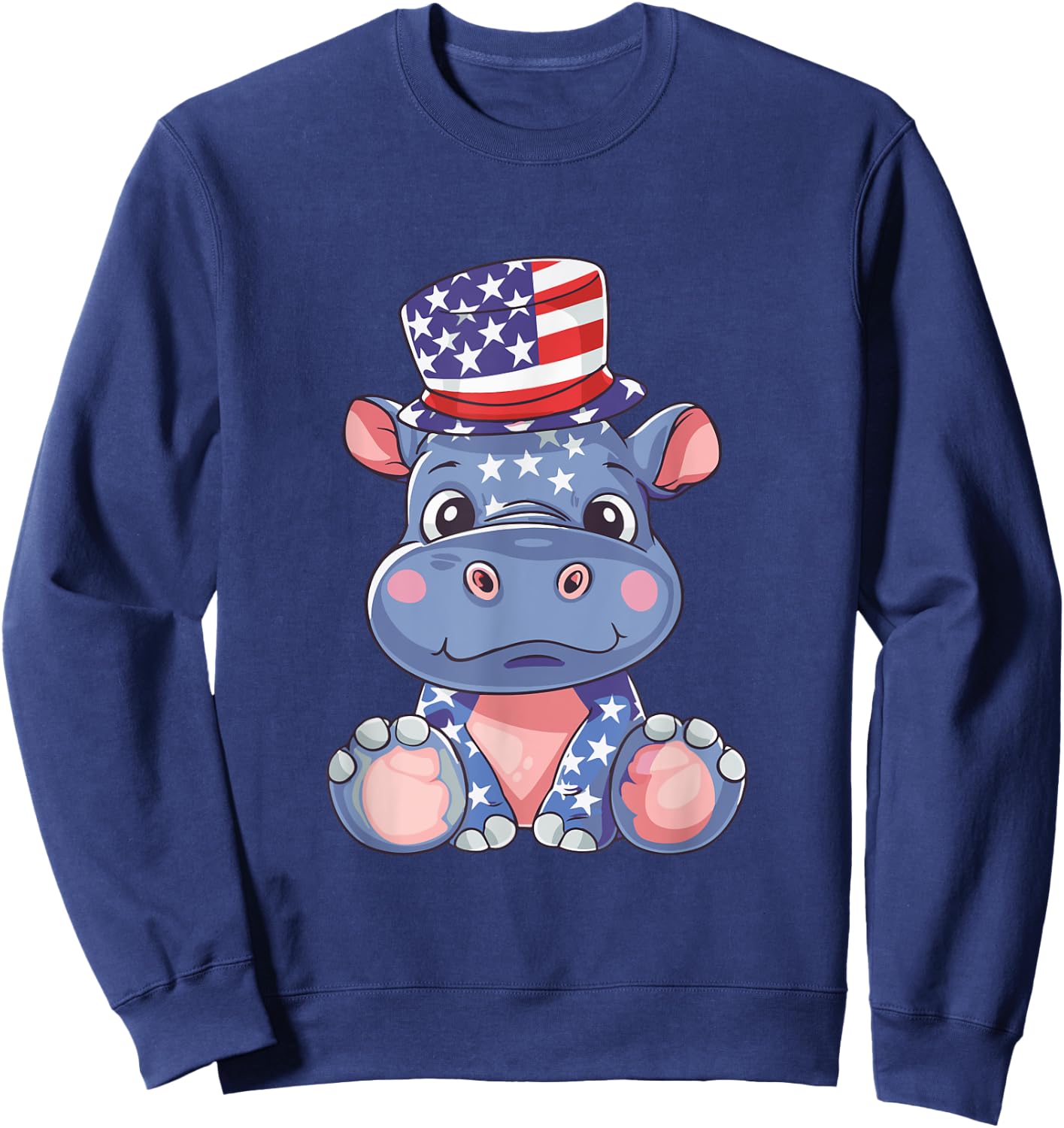 Cute Hippo USA Flag | 4th Of July Sweatshirt - Sweatshirt | Navy