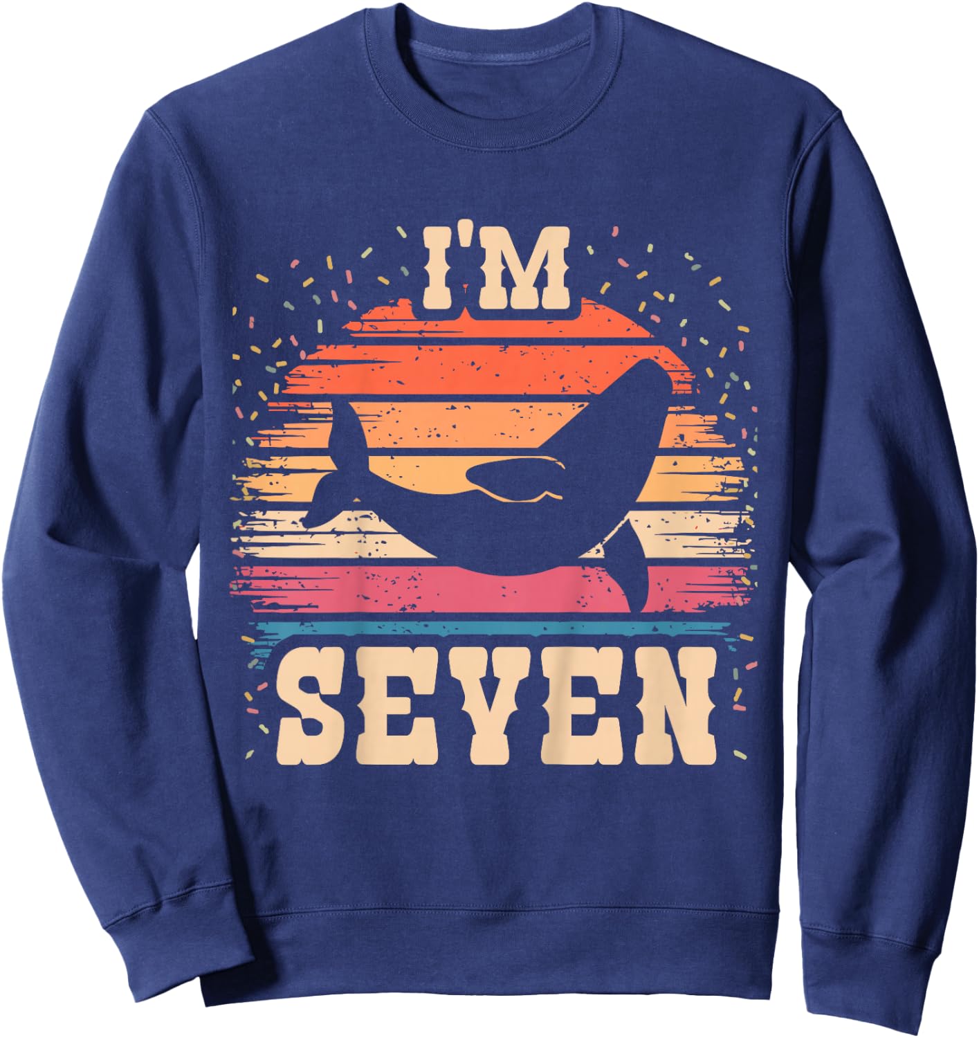 Whale 7 Year Old Birthday Boy Girl 7th Whale Birthday Sweatshirt - Sweatshirt | Navy