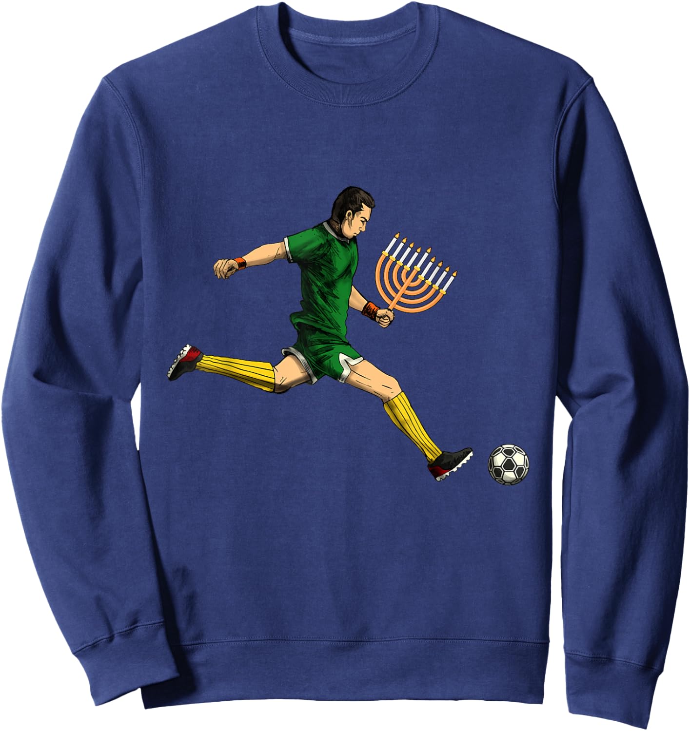 Soccer Player Menorah Hanukkah Sport Chanukah Jewish Holiday Sweatshirt - Sweatshirt | Navy
