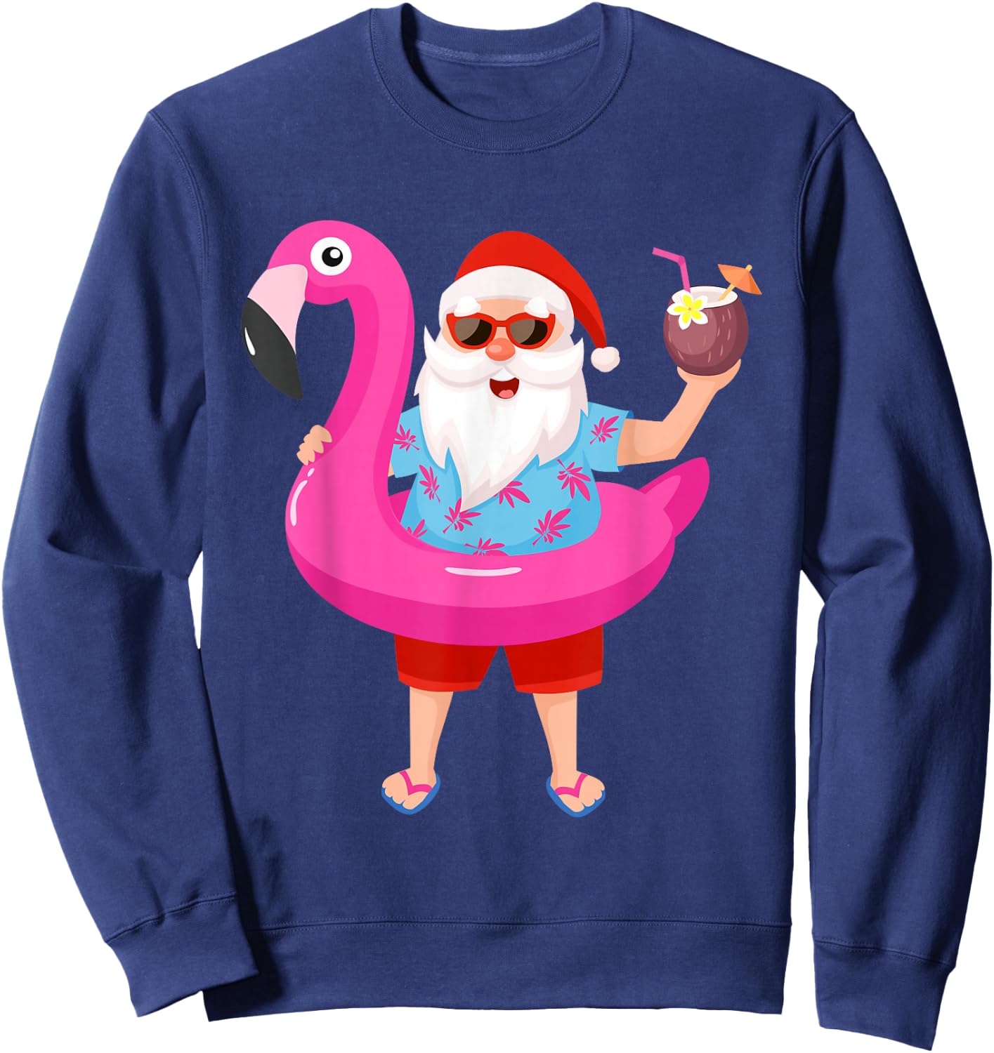 Funny Christmas in July Summer Flamingo Float Xmas Men Women Sweatshirt - Sweatshirt | Navy