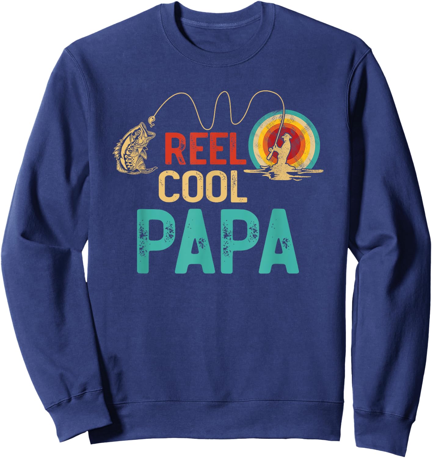 Reel Cool Papa Vintage Retro Fishing Funny Fisherman Papa Sweatshirt - Sweatshirt | Navy