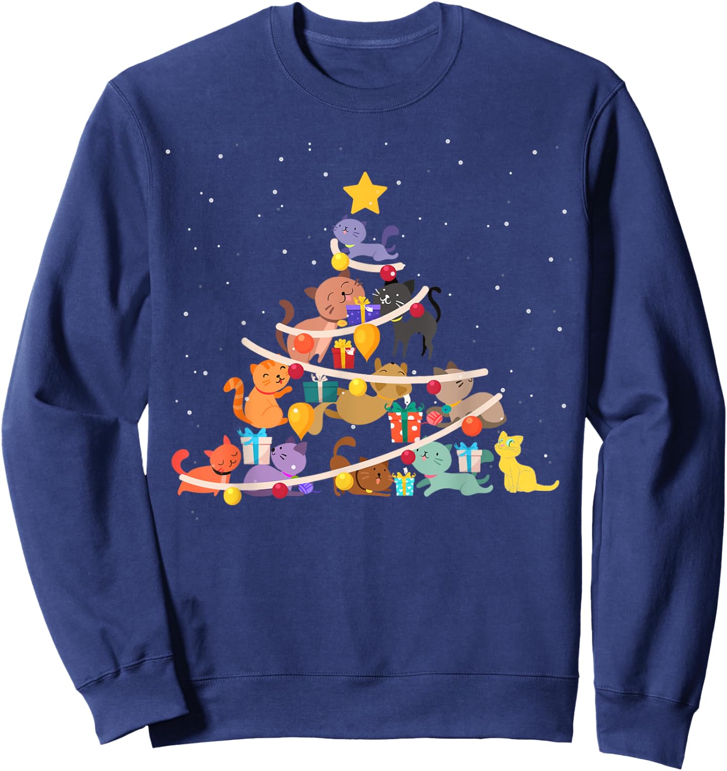 Funny Cat Christmas Tree Cute Cats Design Women Men Girl Boy Sweatshirt - Sweatshirt | Navy