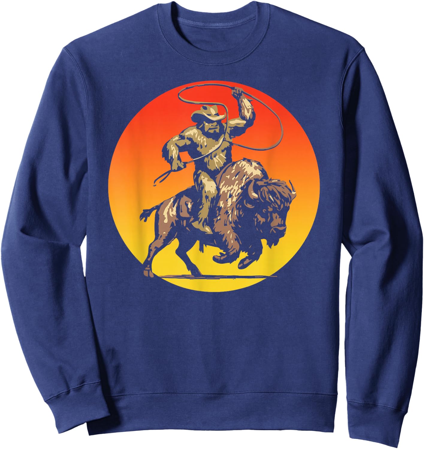 Sasquatch on a Bison Bigfoot Buffalo Outdoor Western Sweatshirt - Sweatshirt | Navy