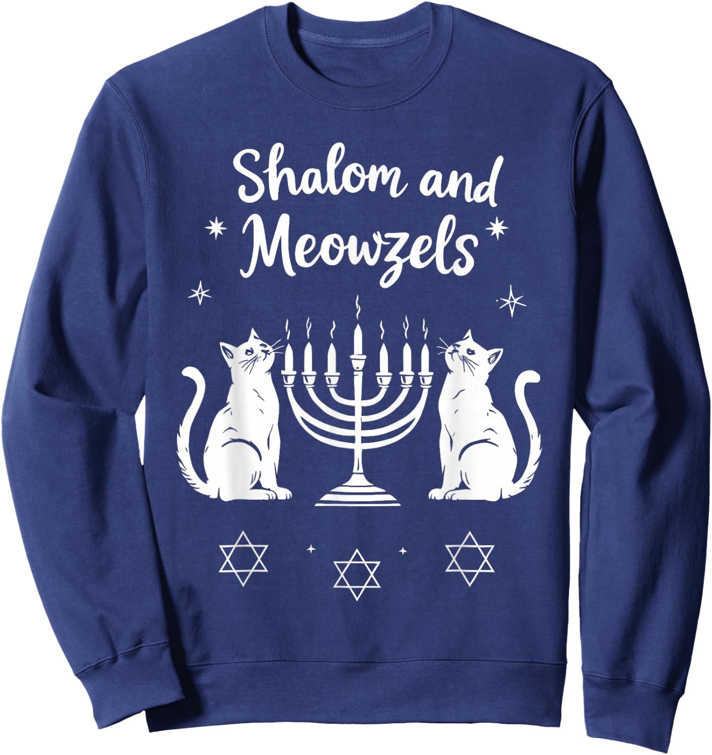 Shalom and Meowzels Funny Jewish Cat Hanukkah Sweatshirt - Sweatshirt | Navy