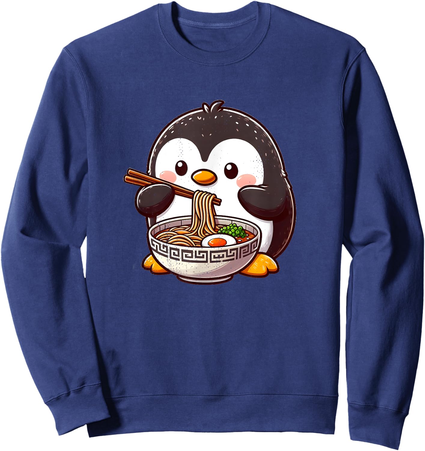 Cute Penguin Eating Ramen With Chopsticks , Black, S Sweatshirt - Sweatshirt | Navy