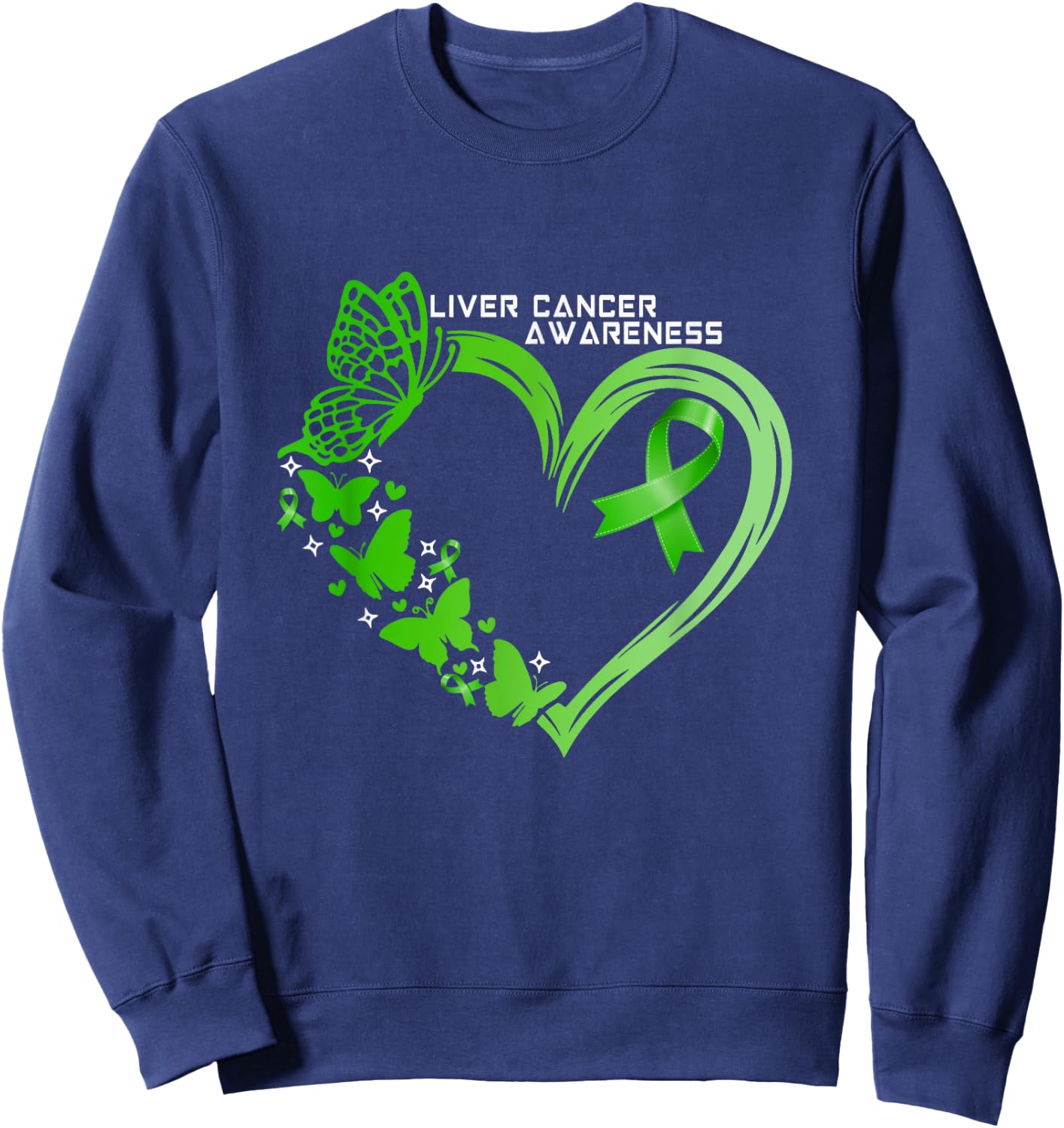 Liver Cancer Awareness Green Ribbon Liver Cancer Warrior Sweatshirt - Sweatshirt | Navy