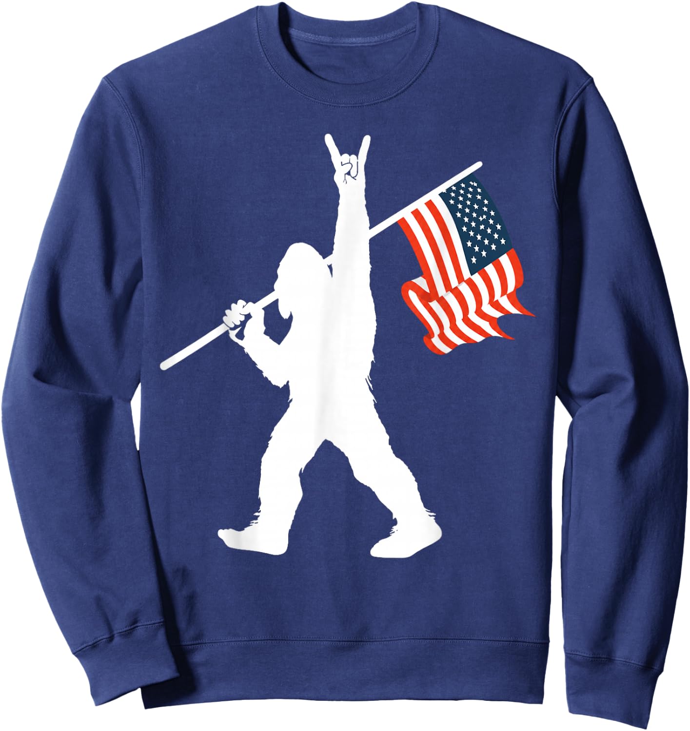Big Foot Bigfoot Sasquatch American Flag Patriotic 4th July Sweatshirt - Sweatshirt | Navy